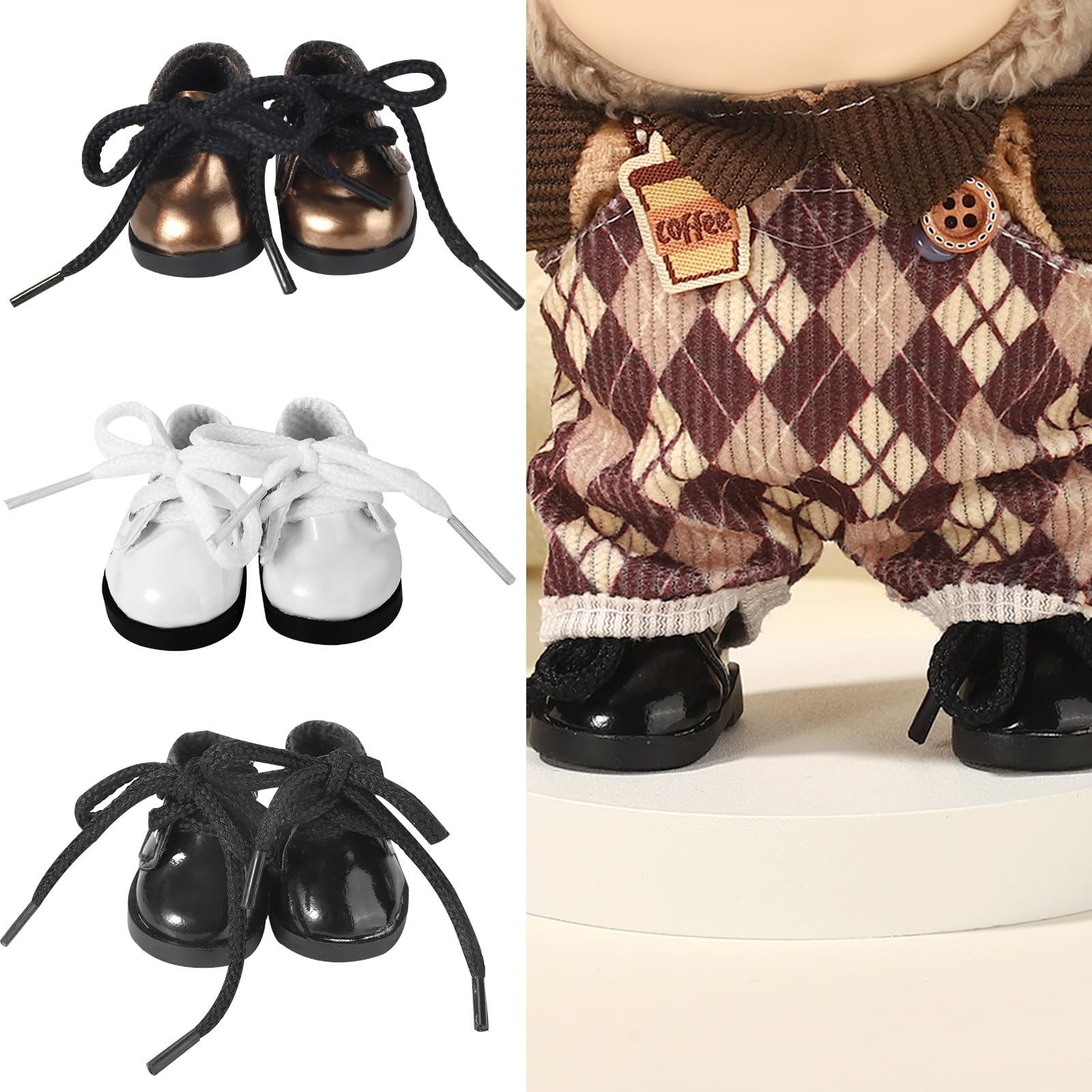 3 Paia di Scarpe per Bambole, 3 Colori in Vinile Mini Scarpe Giocattolo Carine Accessori Abiti Delicati alla Moda per Bambole da 17 cm (Nero, Bianco, Marrone)