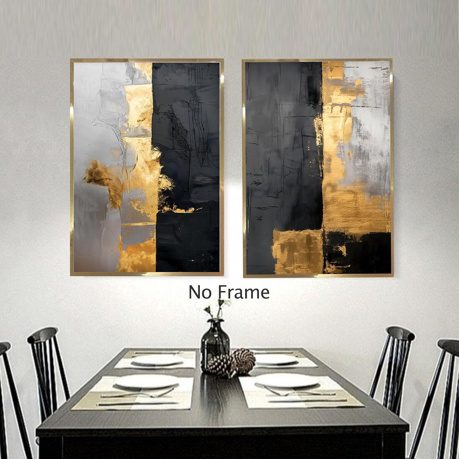 BACJUOPLDArt Black and Gold Abstract Wall Art Modern Abstract Painting Set of 2 Black Golden Pictures Gold Foil Artwork Modern Marble Picture for Living Room Bedroom 16x24inchx2PCS No Frame