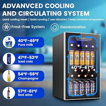 Electactic Mini Fridge 130 Can Beverage Refrigerator Cooler, 3.2 Cu.Ft Drink Fridge for Soda Wine Beer, Adjustable Temperature Control for Home Office, Black