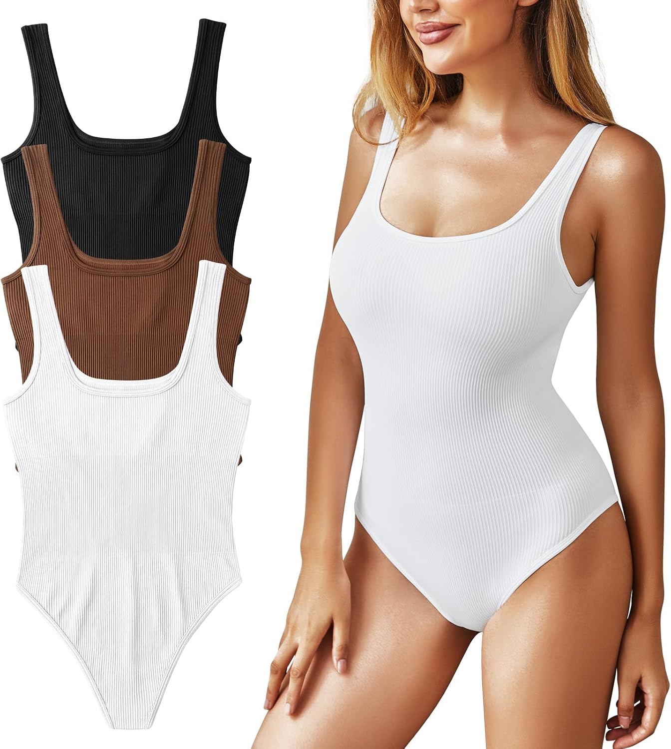 ILUVIT Women's Bodysuits Sexy Sleeveless Square Neck Sleeveless Tank Tops Bodysuits