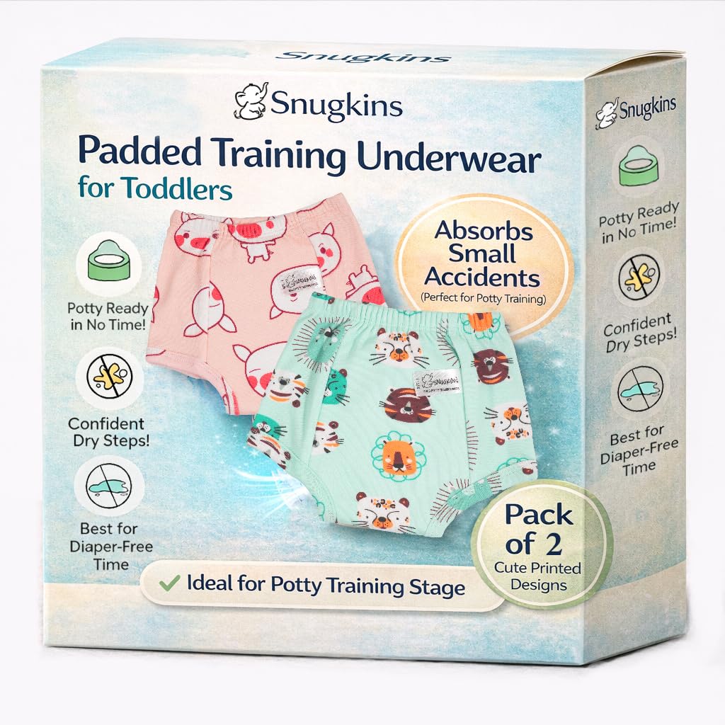Snugkins Padded Potty Training Underwear for Toddlers & Babies 4 Layer Cotton Training Pants, Pull-Up Style, Leakproof, Reusable & Washable Diaper-Free Underwear for Boys & Girls Pack of 2-image-7