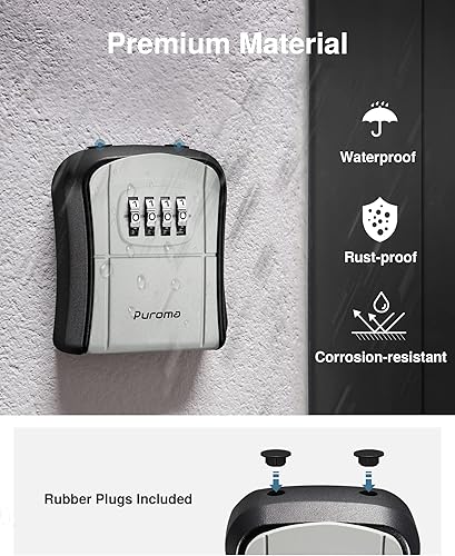 Miniatura 40 de Puroma Caja de cerradura de llave, caja de seguridad portátil de combinación para montar en la pared, caja de almacenamiento de llaves para llaves