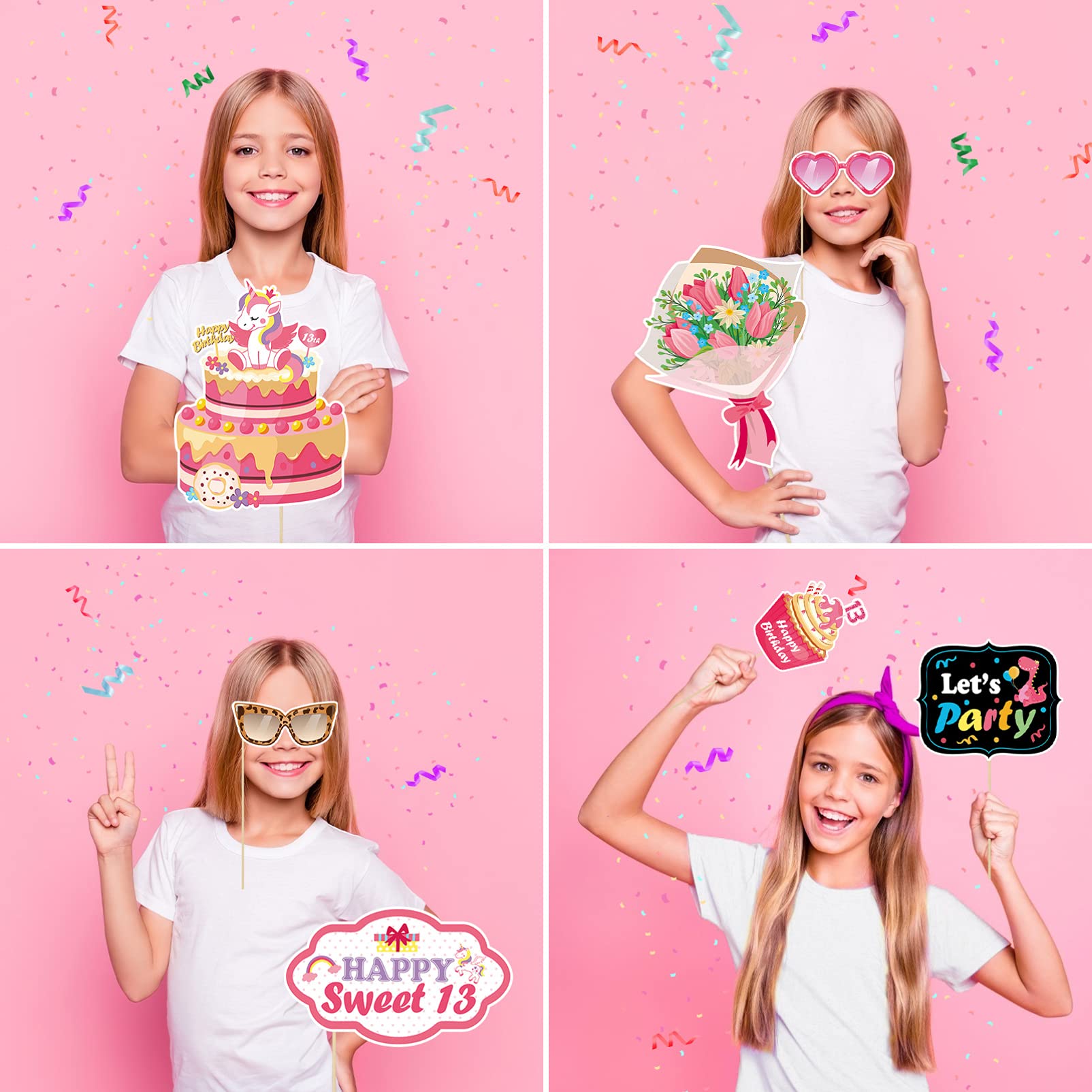 Invito per il 13° compleanno di una ragazza con fiocco rosa, modello di