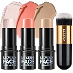 Lezero 3Pcs Contour Stick Makeup Kit, Shades with Highlighter, Blush and Bronzer Stick for Sculpt the Face and All Skin Type, Long Lasting, Smooth, Dewy & Matte Finish, 1 FAIR