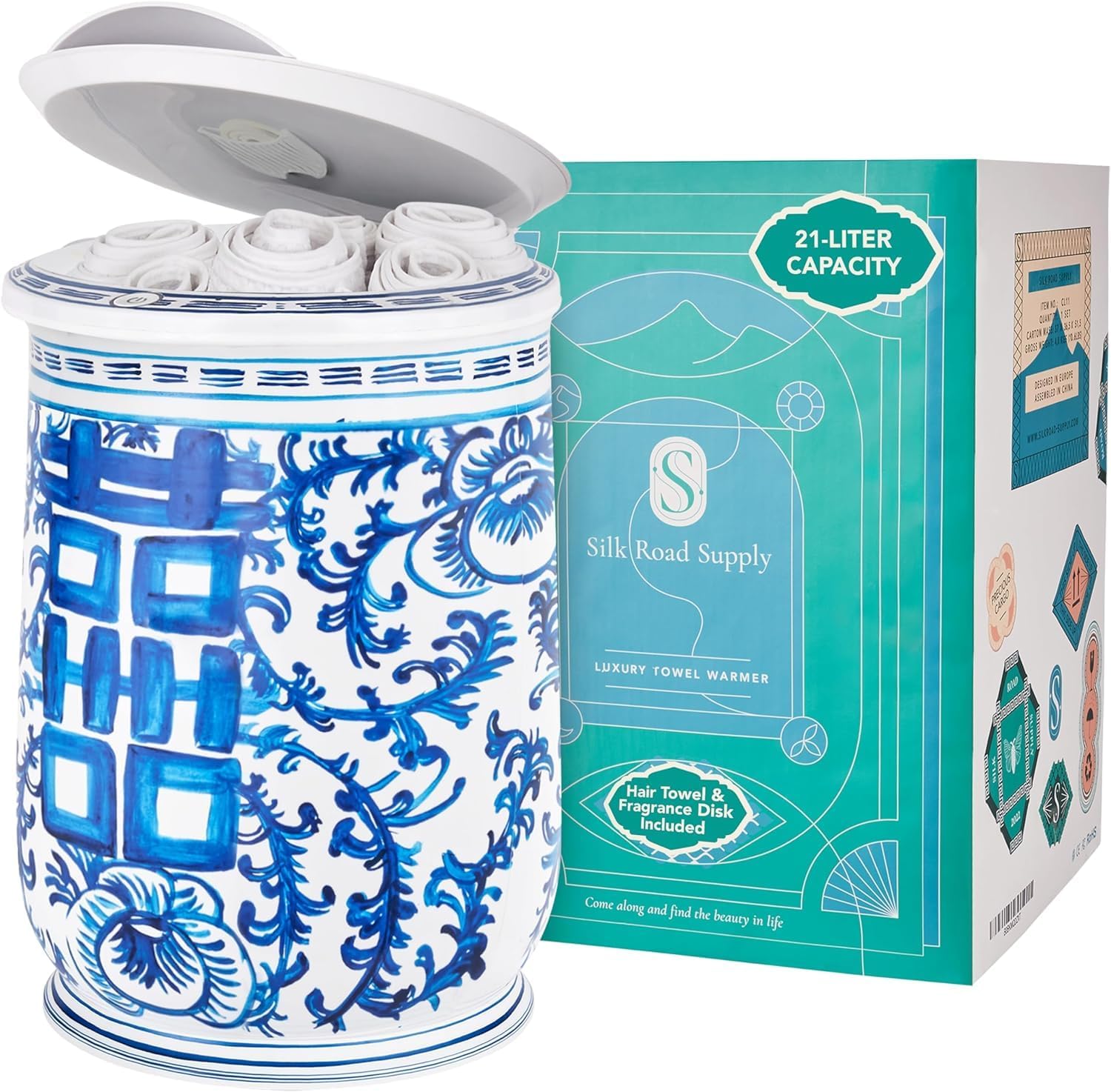 Large Towel Warmer, Hot Towel Warmer for Bathroom, Towel Warmers Spa, Towel Heater, Blanket Warmer, Small Towel Warmers for Bathroom, 21L [Fragrance Disk & Grey Towel]