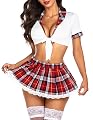 SSoShHub Women Lingerie Set Lace Teddy Strap Babydoll Skirt with Crop Top and g string Babydoll Bikini School Costume ba