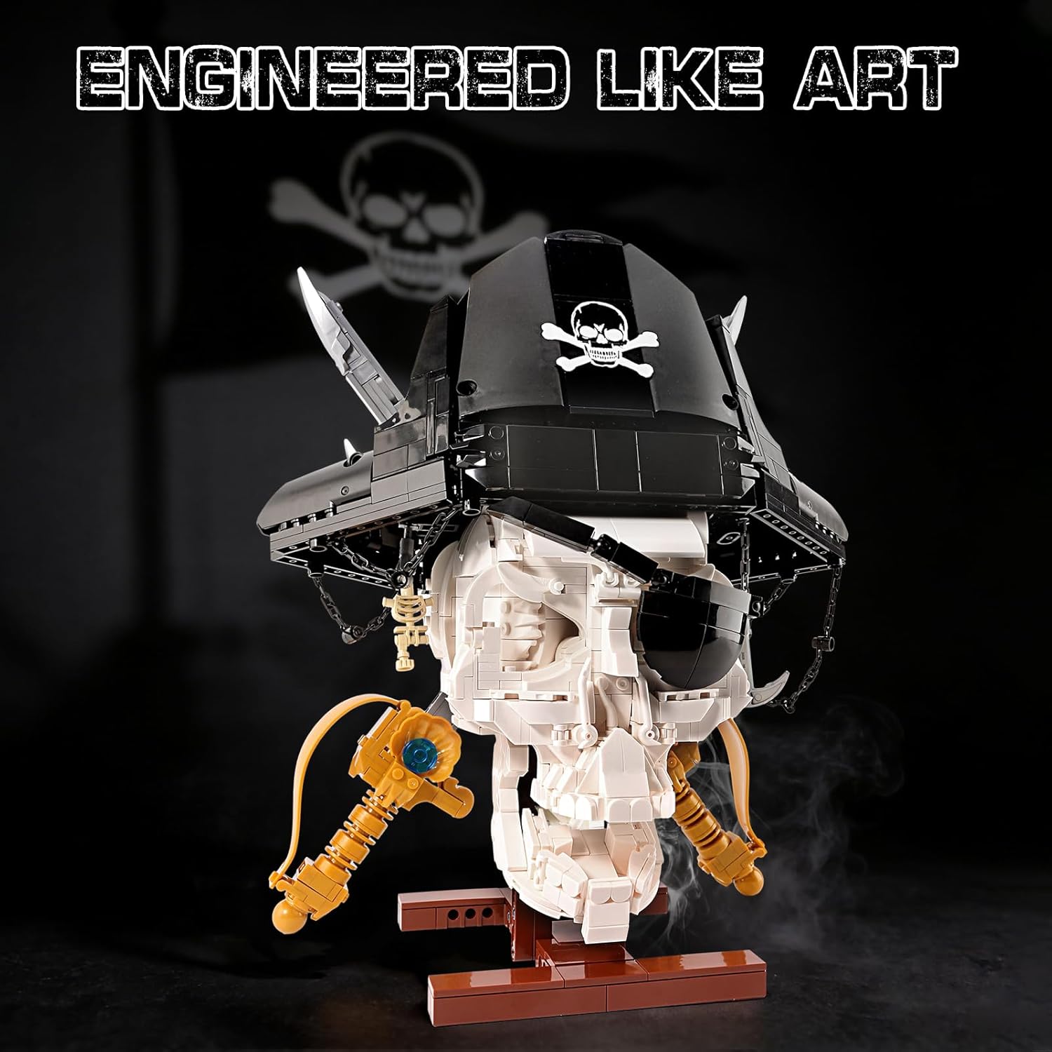 Pirate Skull Building Set for Kids and Adults 1176PCS Creative Building Blocks Model Compatible with Lego Detachable Hat & Base Dual Sword Pirate Figure for Collectors Home Decor & Gift