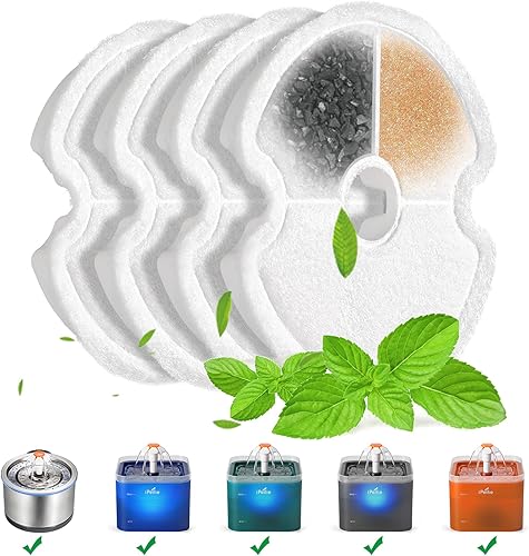 Miniatura 7 de iPettie Filtros de carbono para fuente de agua de acero inoxidable para gatos y fuente de agua Neverland Cat con luz LED, IP-670-F8, 8 paquetes