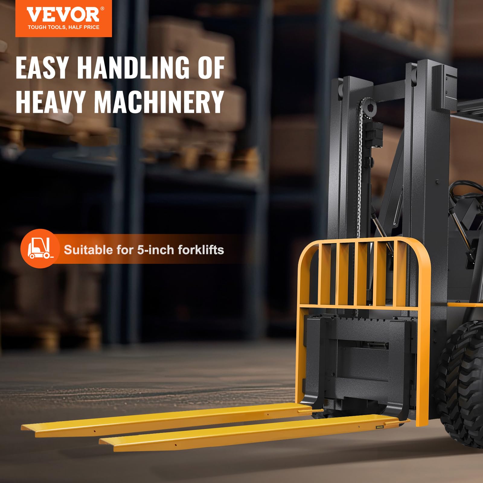 VEVOR Forklift Extensions, 96 Inch Pallet Fork Extensions 5.5 Inch Width, Heavy Duty Fork Extensions for Forklifts, 1 Pair Forklift Extensions for Forklift Truck