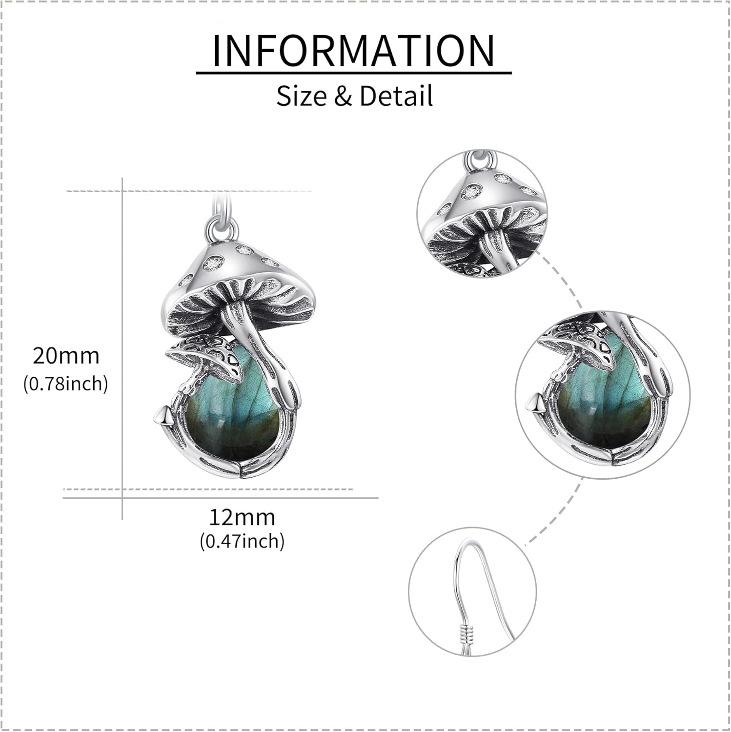 Mushroom Earrings Sterling Silver Moonstone/Moss Agate/Malachite/Turquoise Dangle Earrings Mushroom Mother's Day Jewelry Mothers Day for Women Mom - Image 5