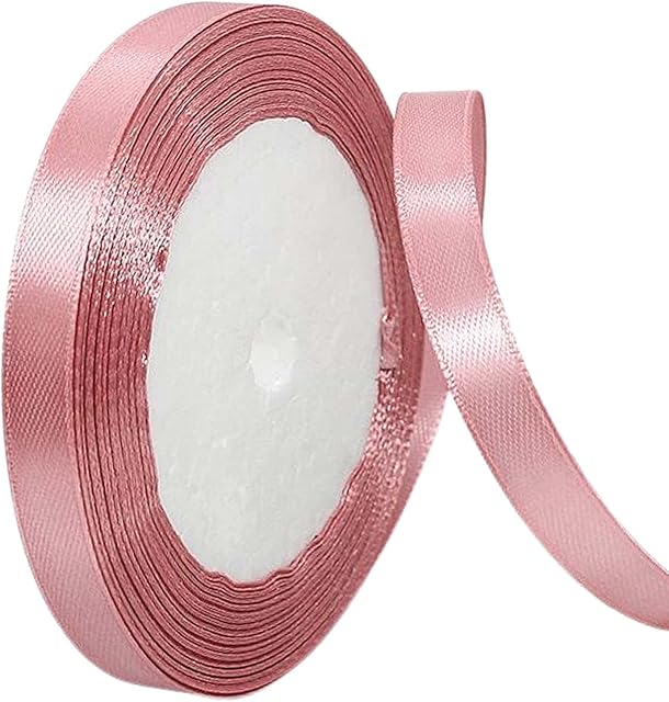 22m Dusty Pink Ribbon Dusty Pink Satin Ribbon 10mm, Dusty Pink Hair Ribbon Cake Bows for Easter Gift Wrapping Fabric Polyester Satin Ribbon for Easter Gift Wrapping Hair Bows Cake Decoration Balloons