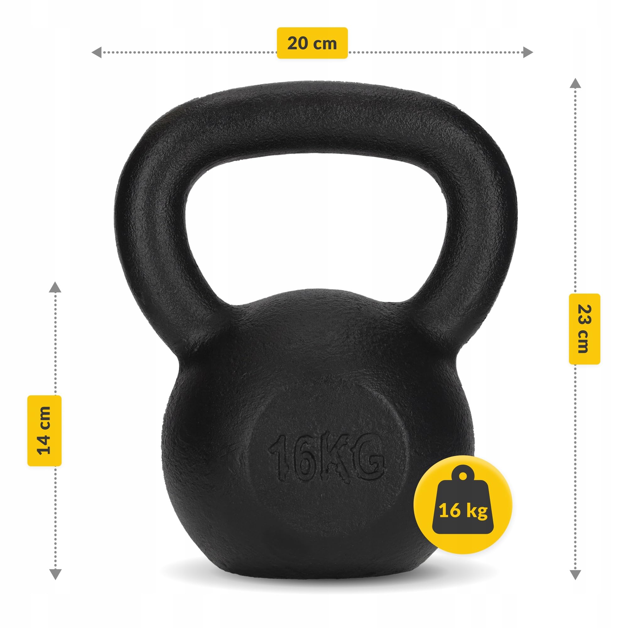 KETTLEBELL ODWAŻNIK HANTEL KETTLE ŻELIWNY OBCIĄŻNIK ĆWICZEŃ TRENINGU 16 KG