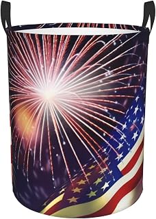 Laundry Basket With Handles Foldable Laundry Hamper Dirty Clothes Basket | Flag Firework Waterproof Clothes Toys Storage Bin Organizer For Dorm Bathroom Bedroom Travel Camping