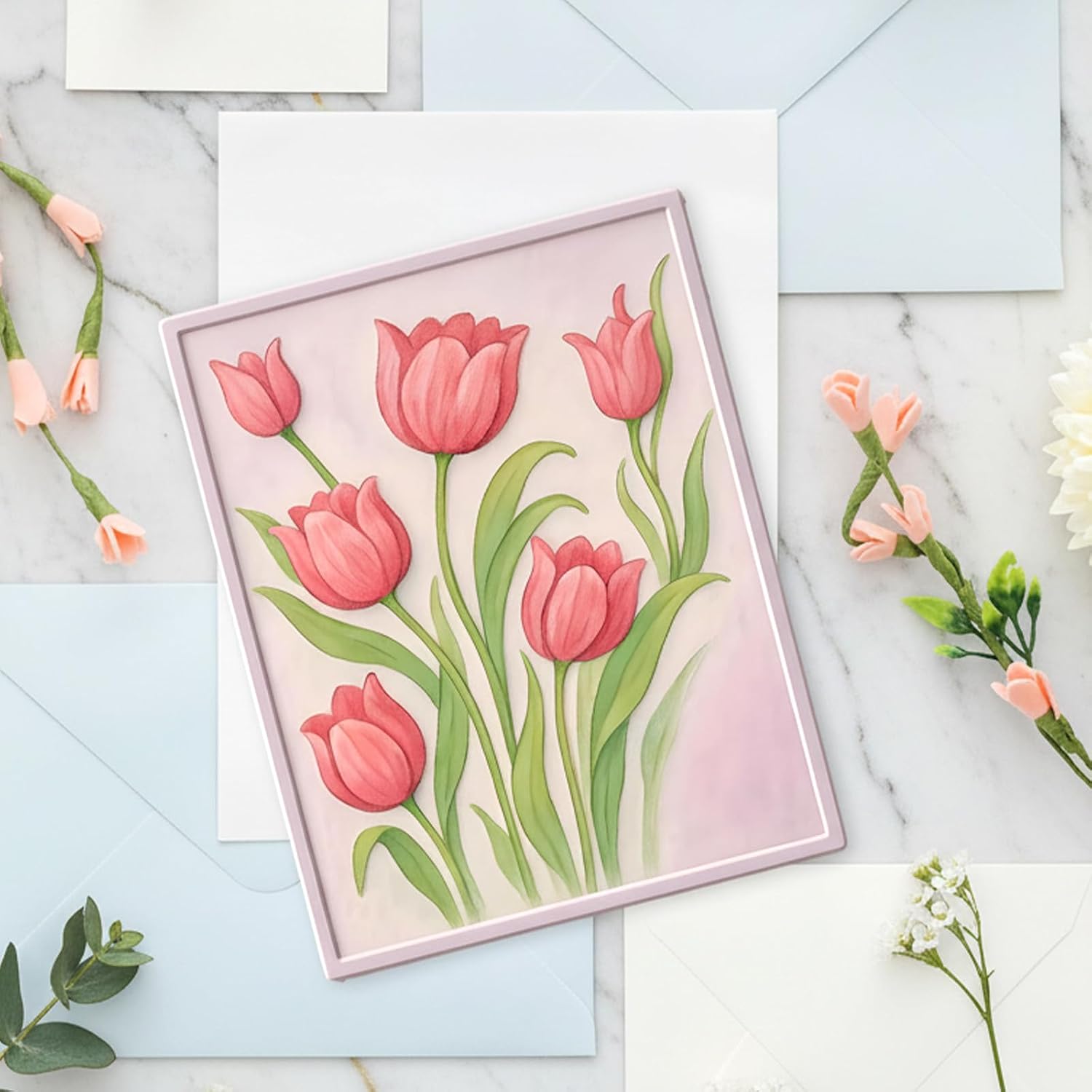 Oruola Tulip Flower 3D Embossing Folders,Tulip Floral 3D Embossing Folders for Card Making, Durable Embossing Folders Clearance for Paper Crafting Scrapbooking Handmade Crafts Arts Supplies