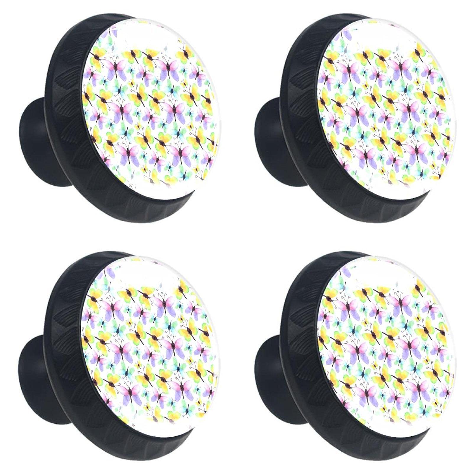 Bouton de tiroir papillon multicolore en verre pour meuble de cuisine et bureau
