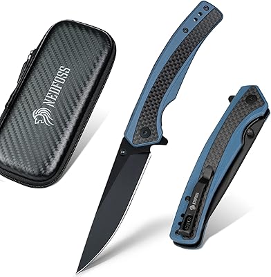 NedFoss DOLPHIN Pocket Knife for Men, D2 Steel Black PVD Blade Folding Knife with Carbon-Fiber Insert G10 Handle, Brass Ball Bearing Pivot Opening, Pocket Clip for EDC