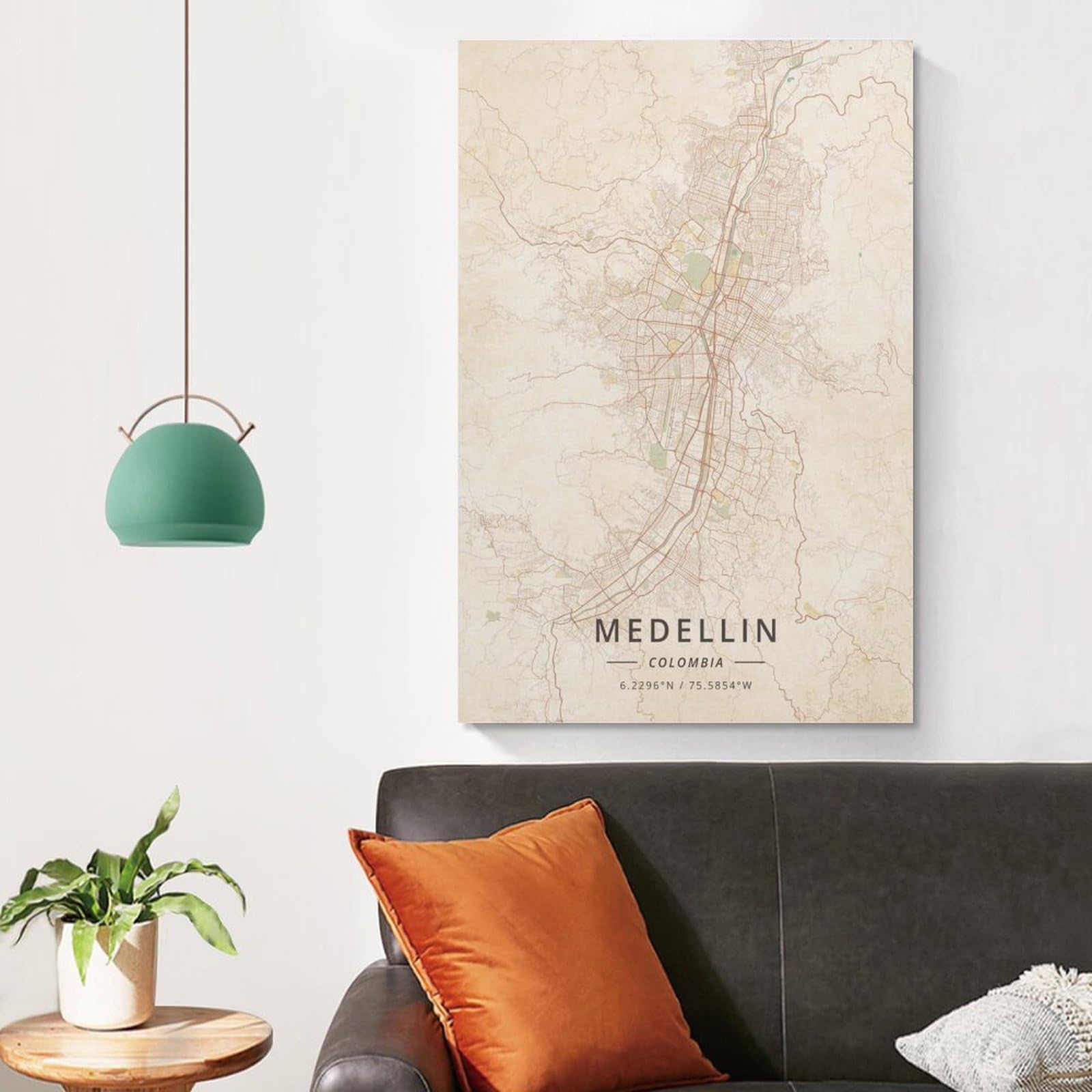 LZTEN Póster de mapa de Medellín Colombia con impresión vintage en lienzo, arte de pared, dormitorio, oficina, habitación, regalo, sin marco, 60 x 90 cm