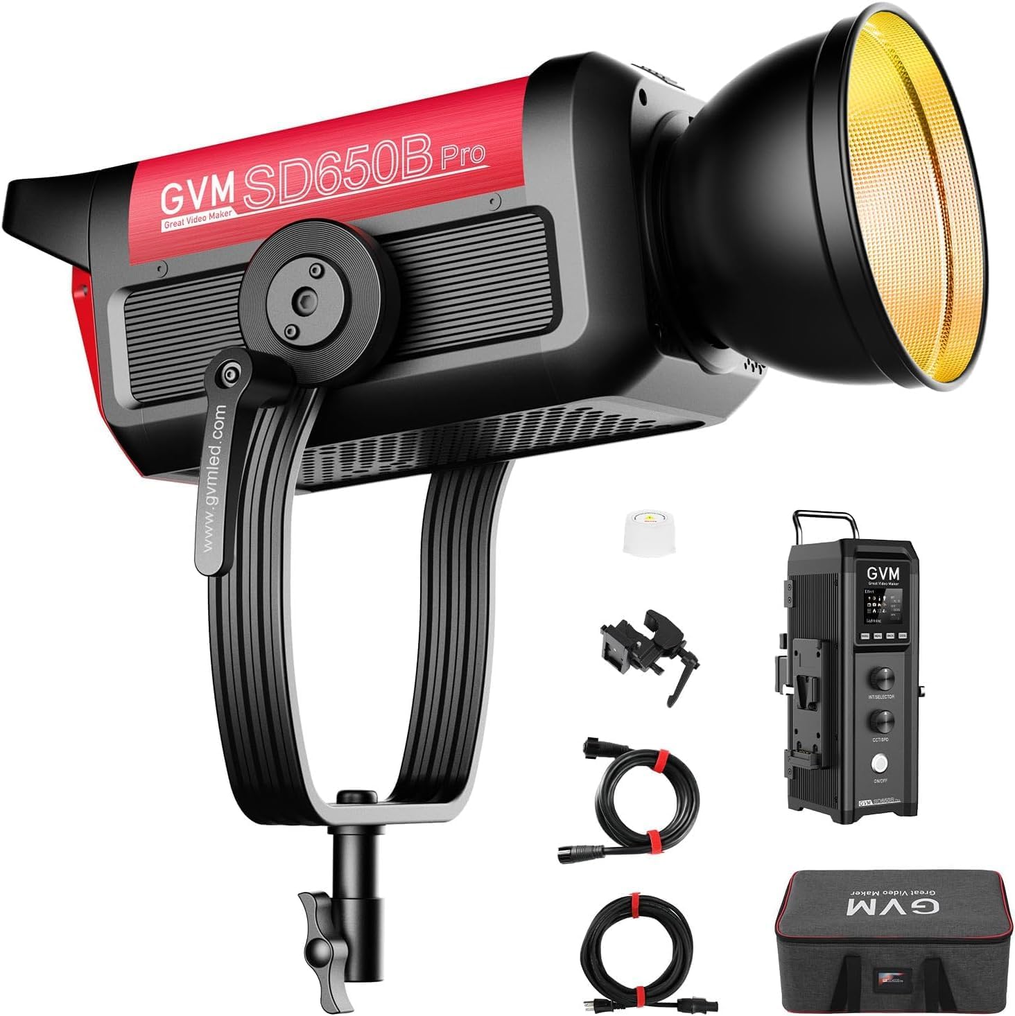- GVM Pro SD650B 650W Led Video Light, Studio Light with Bowen Mount, 81300lux/m Photography Lighting kit with 45° Standard Cover, Continuous Output Video Lighting with Controller, CRI 97+, 2700-6800K