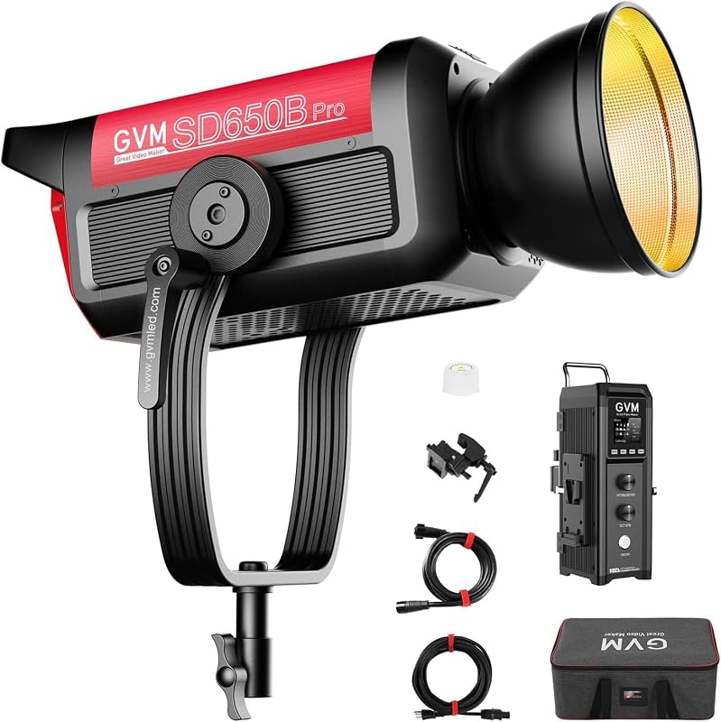 GVM Pro SD650B 650W Luz de vídeo LED, luz de estudio con soporte Bowen, kit de iluminación de fotografía 81300lux/m con cubierta estándar de 45°, iluminación de vídeo de salida continua con controlador, CRI 97+, 2700-6800K