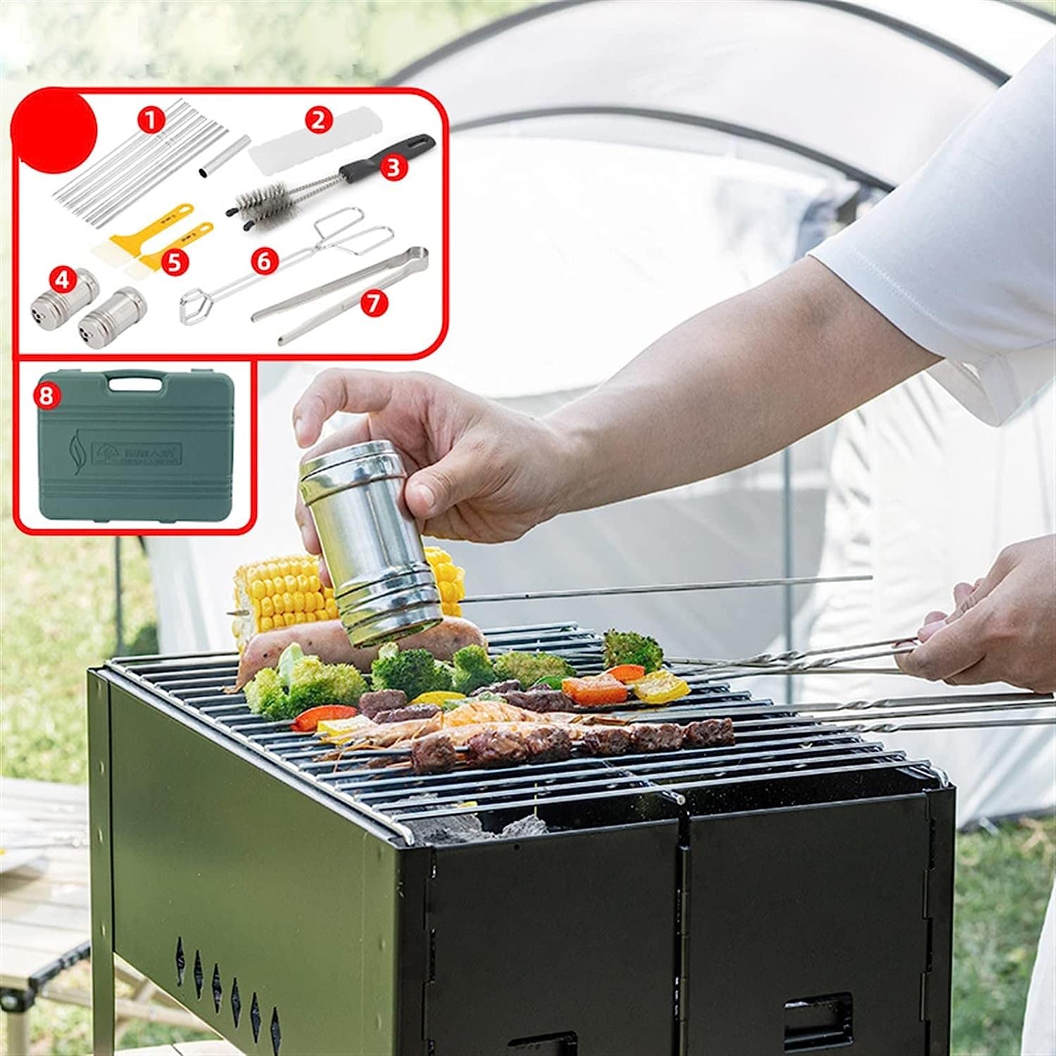 Griglia a Gas Ortable BBQ Stove Grill Scatola di Gomma Pieghevole Set da Forno Outdoor Camping Picnic Set di rastrelliere per Barbecue in Acciaio Inossidabile
