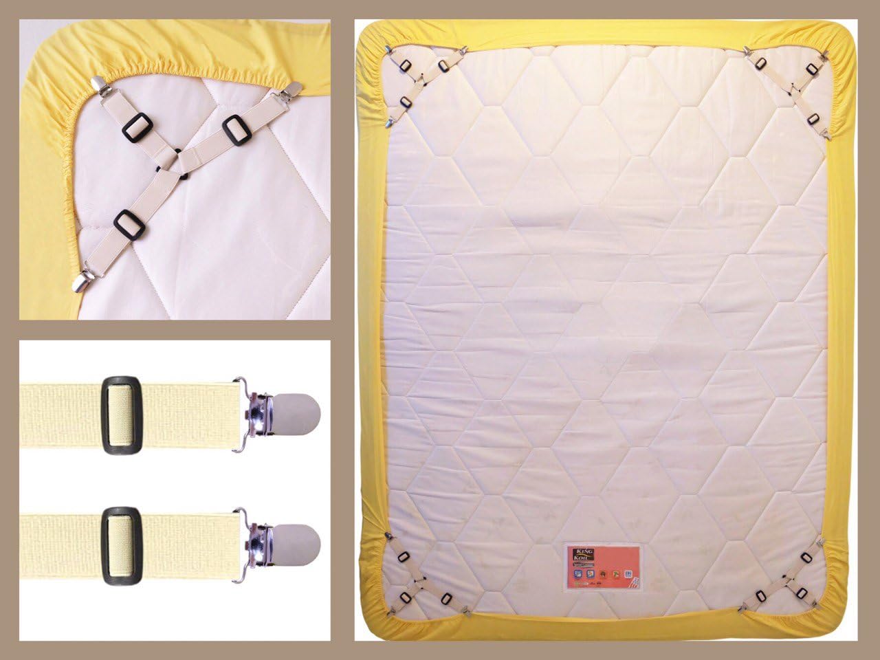 Bed Suspender Gripper/Strap/Holder/Fastener for Your Bed. Triangle Model. Patent Pending,(Beige)