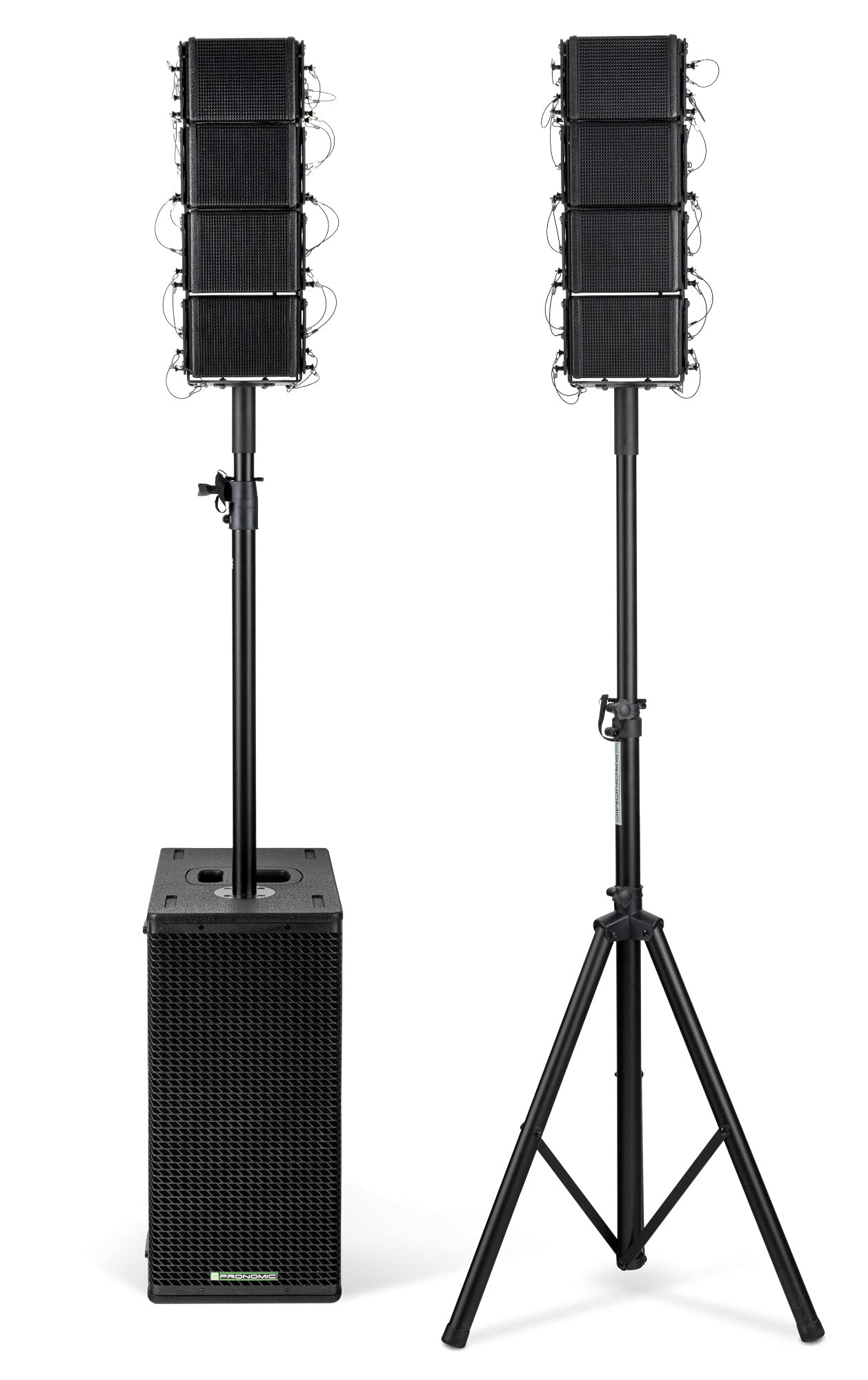 Pronomic V-Array Medium Set - Sistema PA attivo con 1680 Watt (RMS) - Adatto fino a circa 150 ascoltatori - 1x Subwoofer con 2x altoparlanti da 10" - 8x Top con altoparlanti da 4" + tweeter