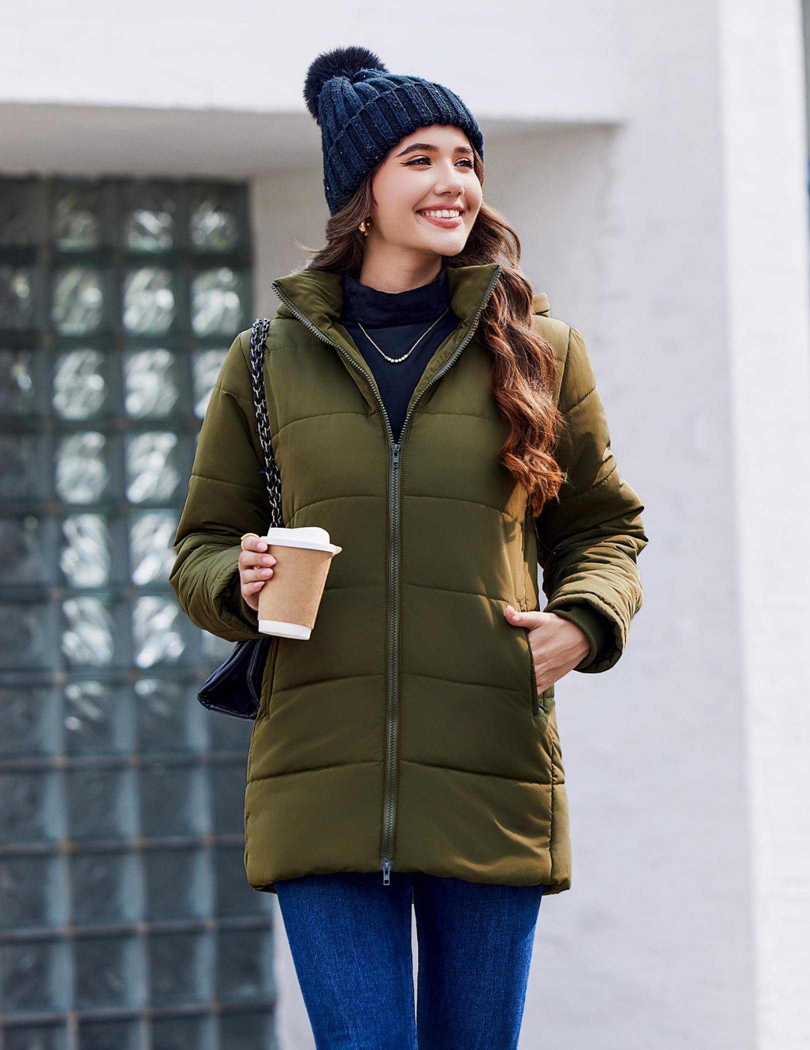 Hotouch Abrigo de invierno para mujer largo acolchado con capucha ajustado cálido chaqueta informal a prueba de viento gruesa algodón S-XXL