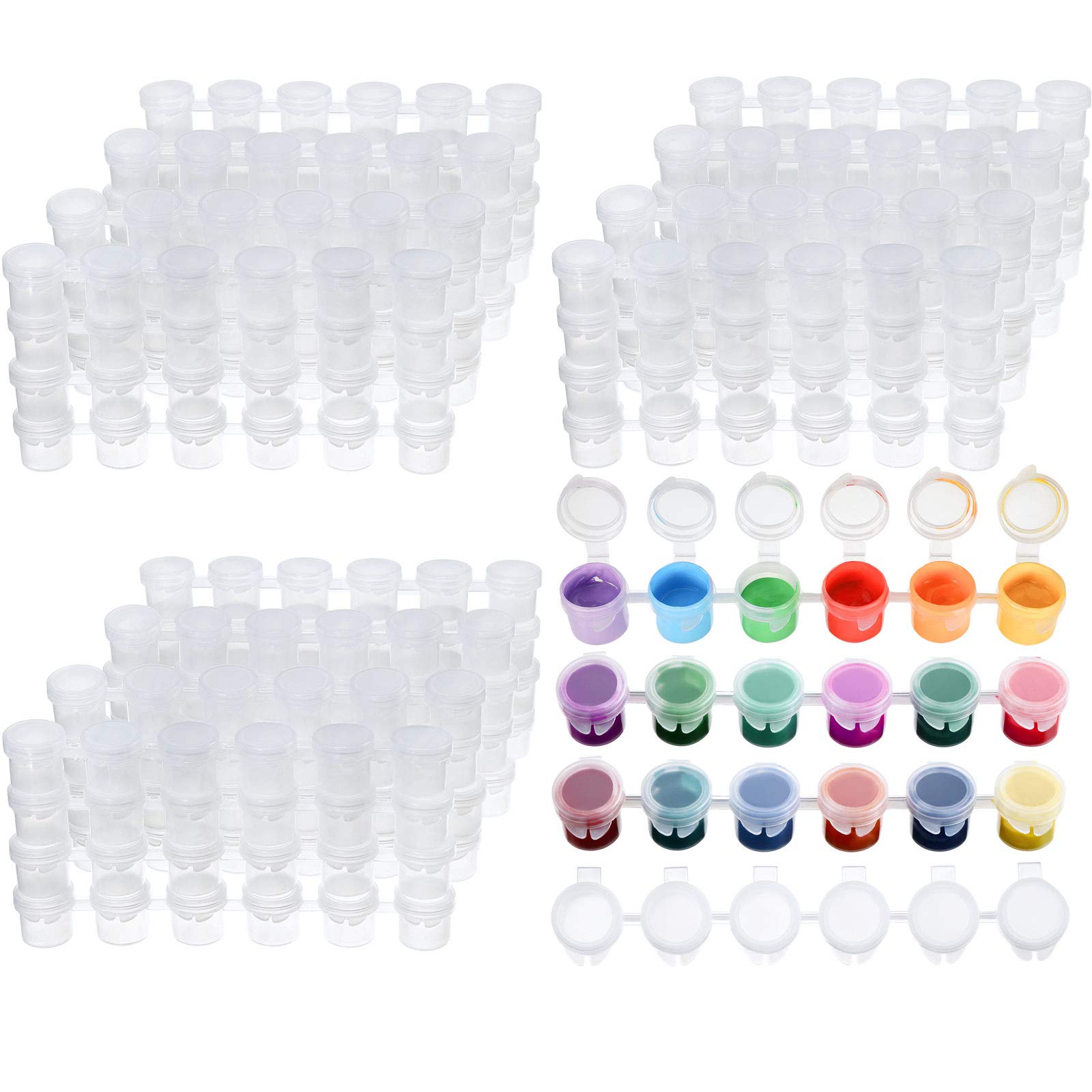 150 Strips 900 Pots Empty Paint Strips Paint Cup Pots Mini Strips Clear Plastic Storage Containers Art Painting Craft Supplies for Classrooms Schools Paintings Art Festivals (5 ml)
