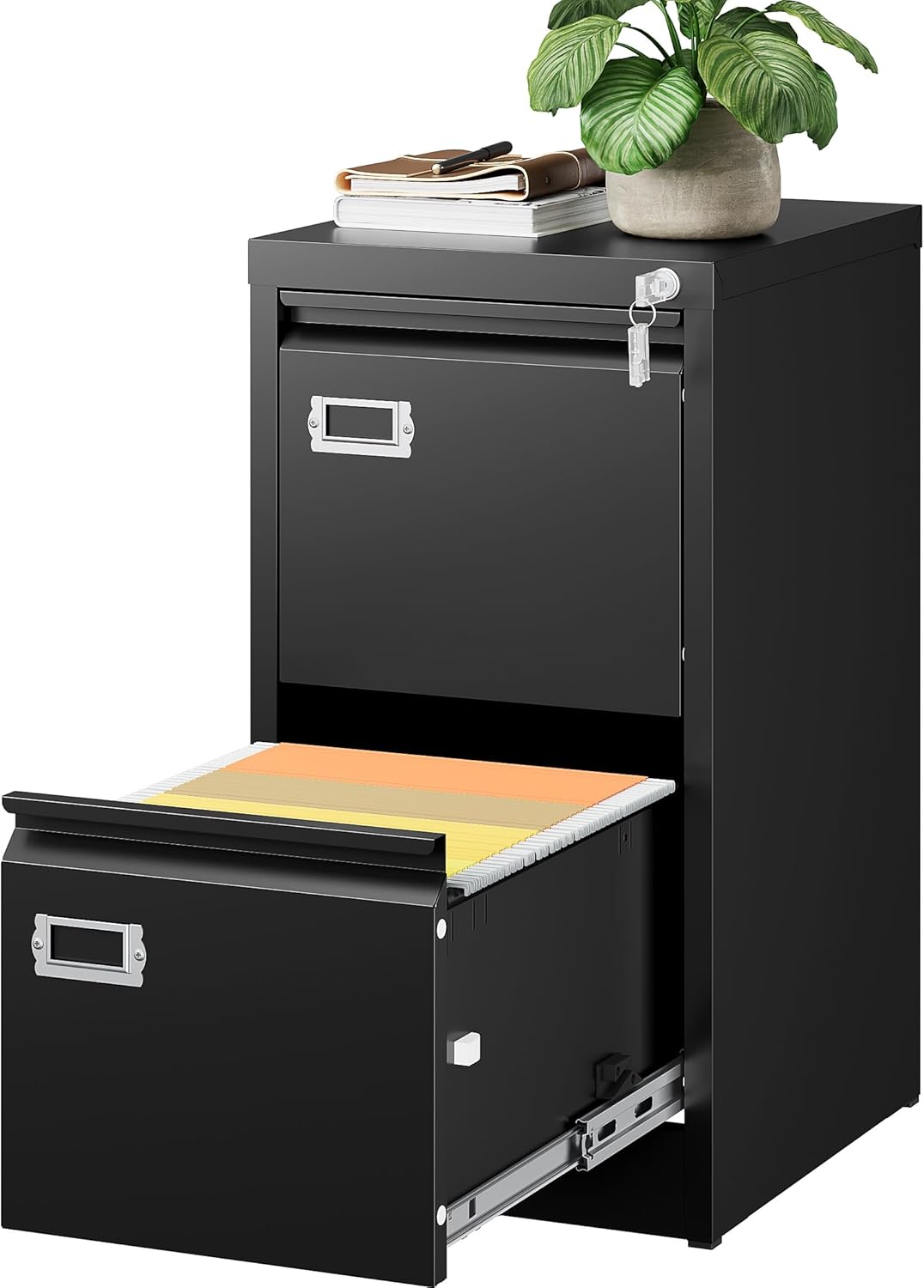 SISESOL 2 Drawer File Cabinet with Lock,Narrow Vertical Filing Cabinet,Under Desk File Cabinets,Black Metal File Cabinets for Home Office,Fit Letter Size,Files Folder,Easy Assemble