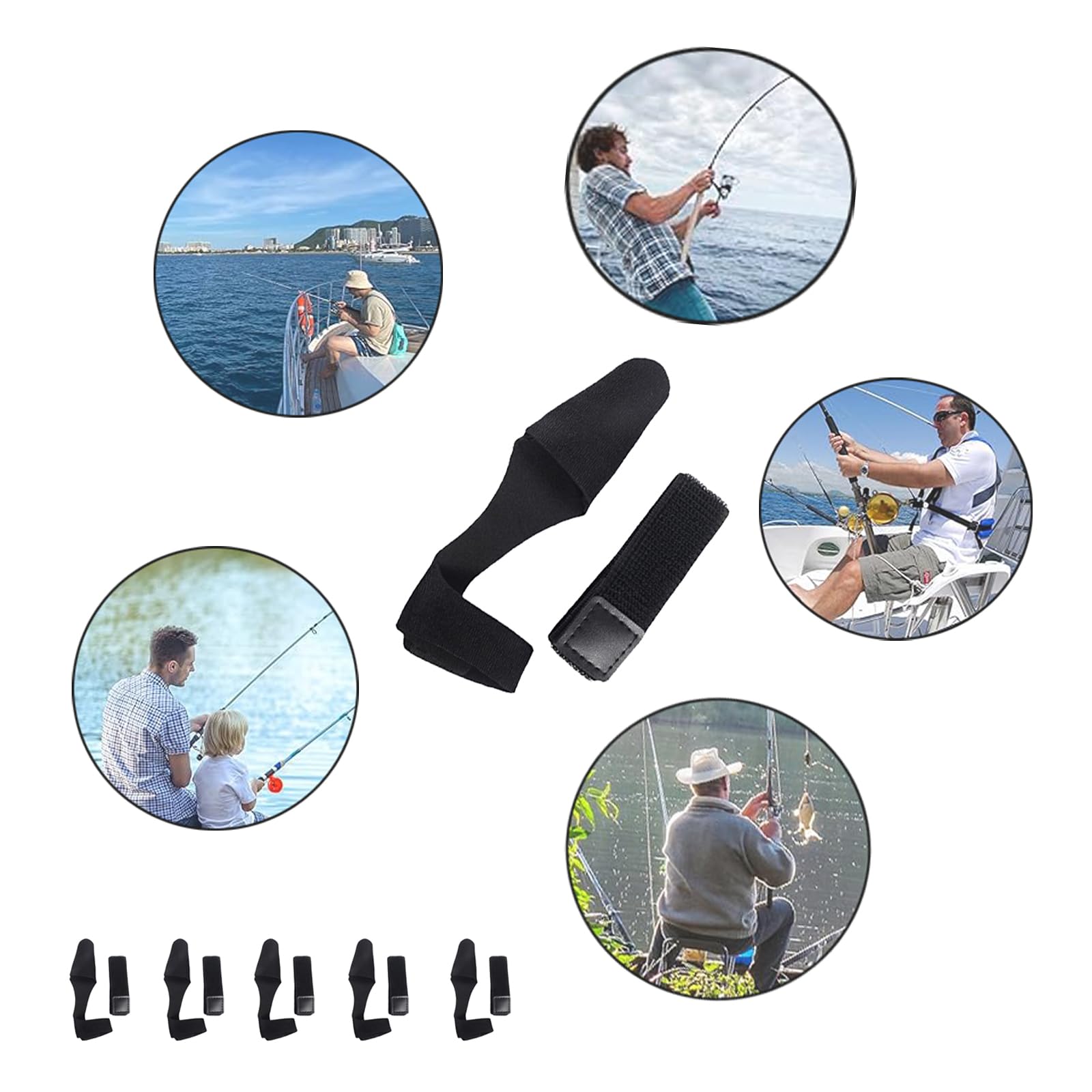 Juego de 10 bandas elásticas para cañas de pescar, soportes para cañas de pescar con velcro, accesorios de pesca para atar cañas de pescar y protección de fundición (negro)