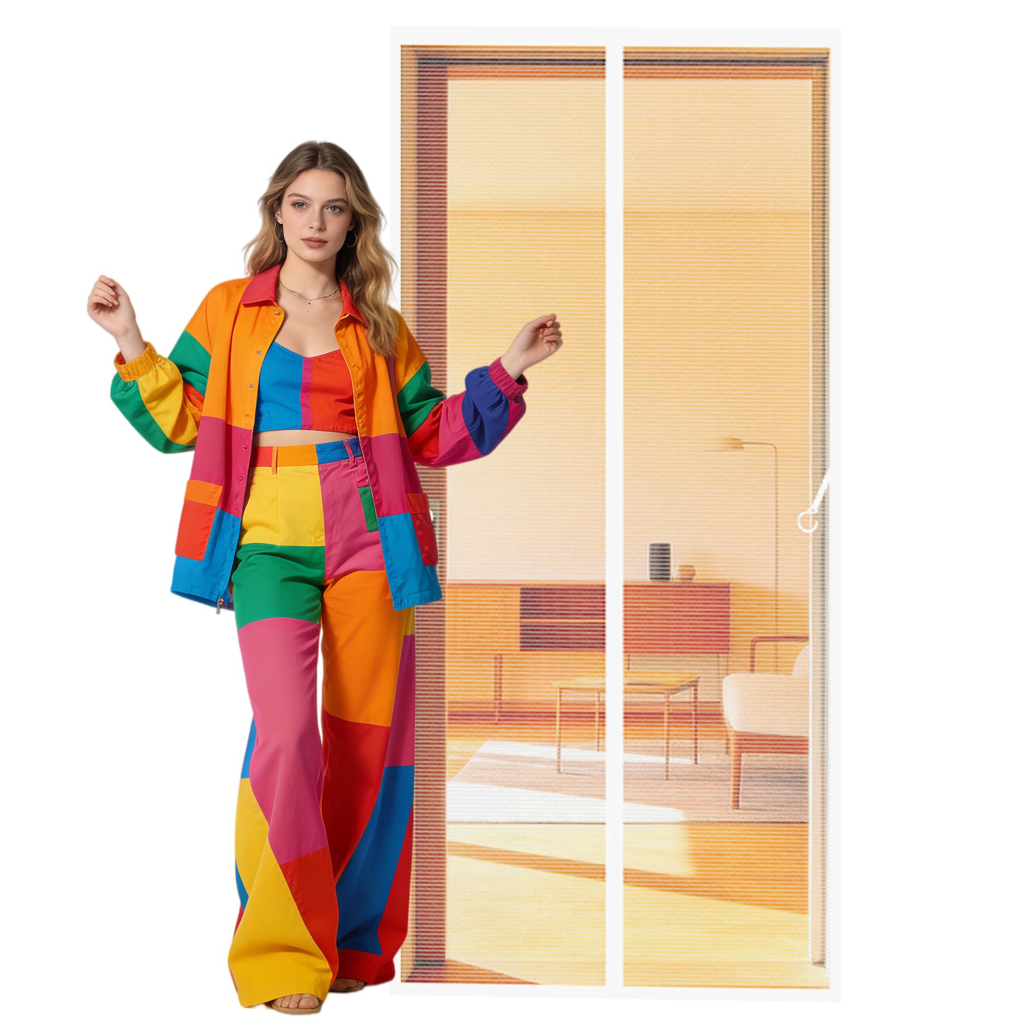 Fly Screen Door 74 x 269 cm No Drill Installation Magnetic Fly Screen Curtain Insect Protection Door No Gap Keep Bugs Out Lets Fresh Air for Living Room, Bedroom, Patio, White