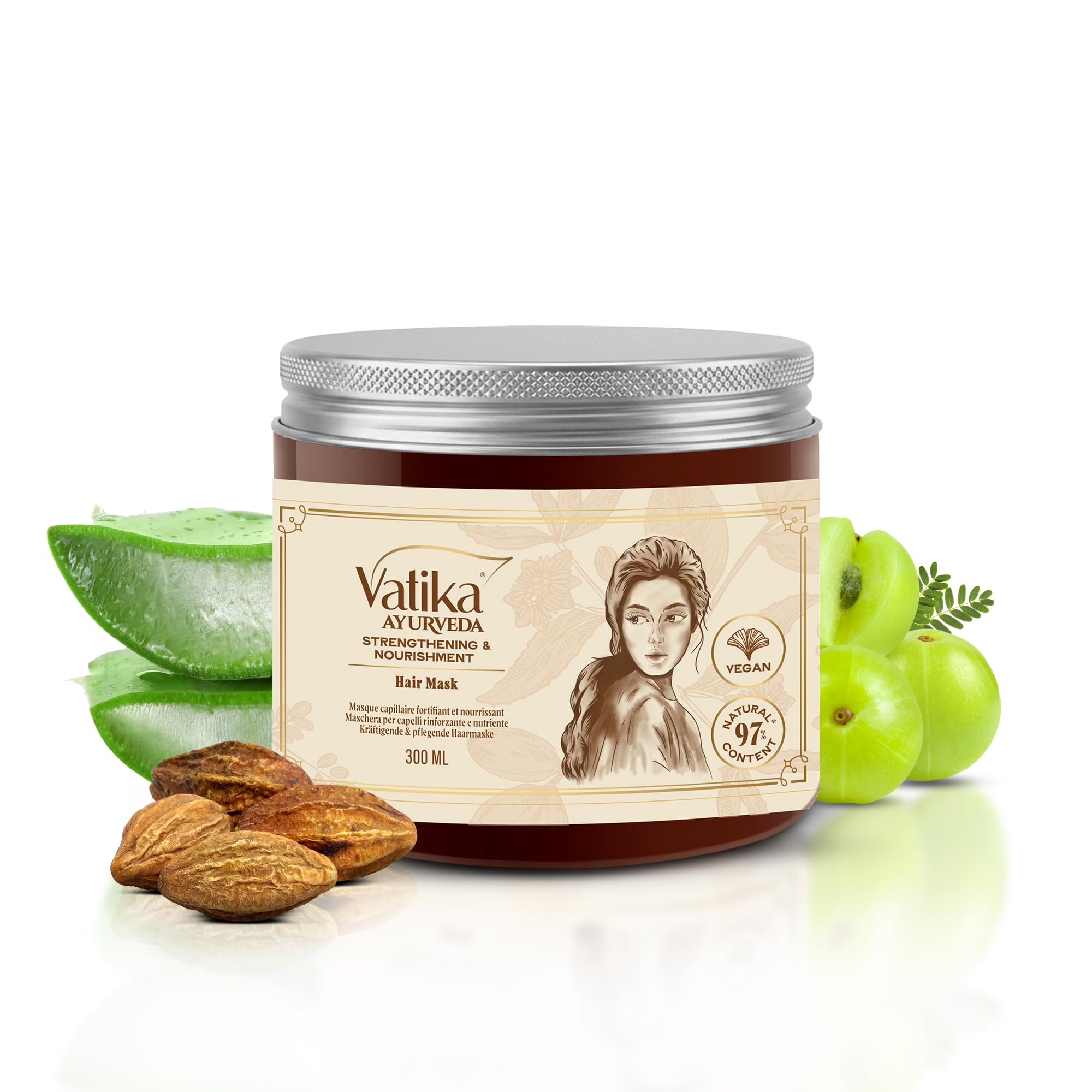 Vatika Ayurveda Strengthening & Nourishment Hair Mask I 300ml I with Amla, Bhringraj, Haritaki Chhilka & Aloes, Ayurvedic Vegan Formula for Strong & Healthy Hair