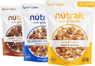NuTrail Nut Granola Variety Pack - No Sugar Added Keto Cereal, Low Carb Gluten Free Grain Free, 8oz 3 Count Healthy Breakfast