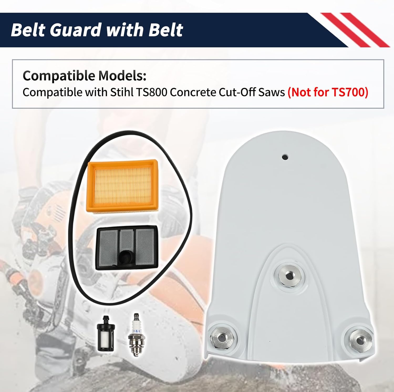 Front Belt Guard with Belt W/Air Fuel Filter Spark Plug Kit Replace 4224-700-8115 9490-000-7915 Fit for Stihl TS800 Concrete Cut-Off Saws (Not for TS700)