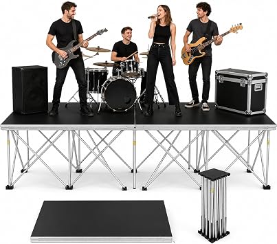 2 Set 4 x 4 Foldinng Portable Stage Platform, Stage Platform Modular Unit with16 Folding Riser Legs - 1540LBS Capacity Festival Stage with Aluminium Alloy Frame Folding Size 2ft x 4ft