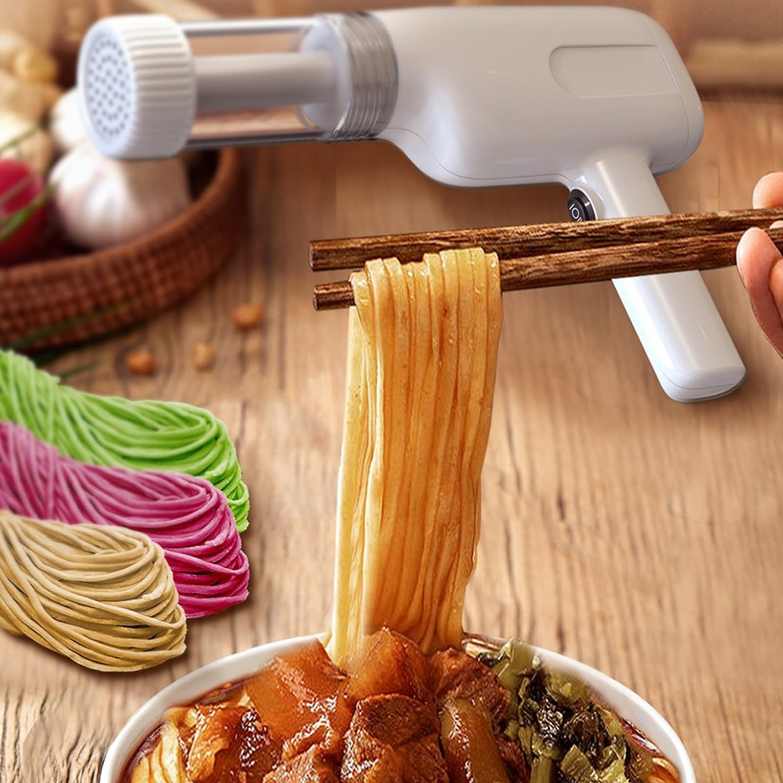 Maker Electric Noodle porta portatile per pasta portatile ad alta efficienza con 6 stampi per cucina domestica bianca 1174G