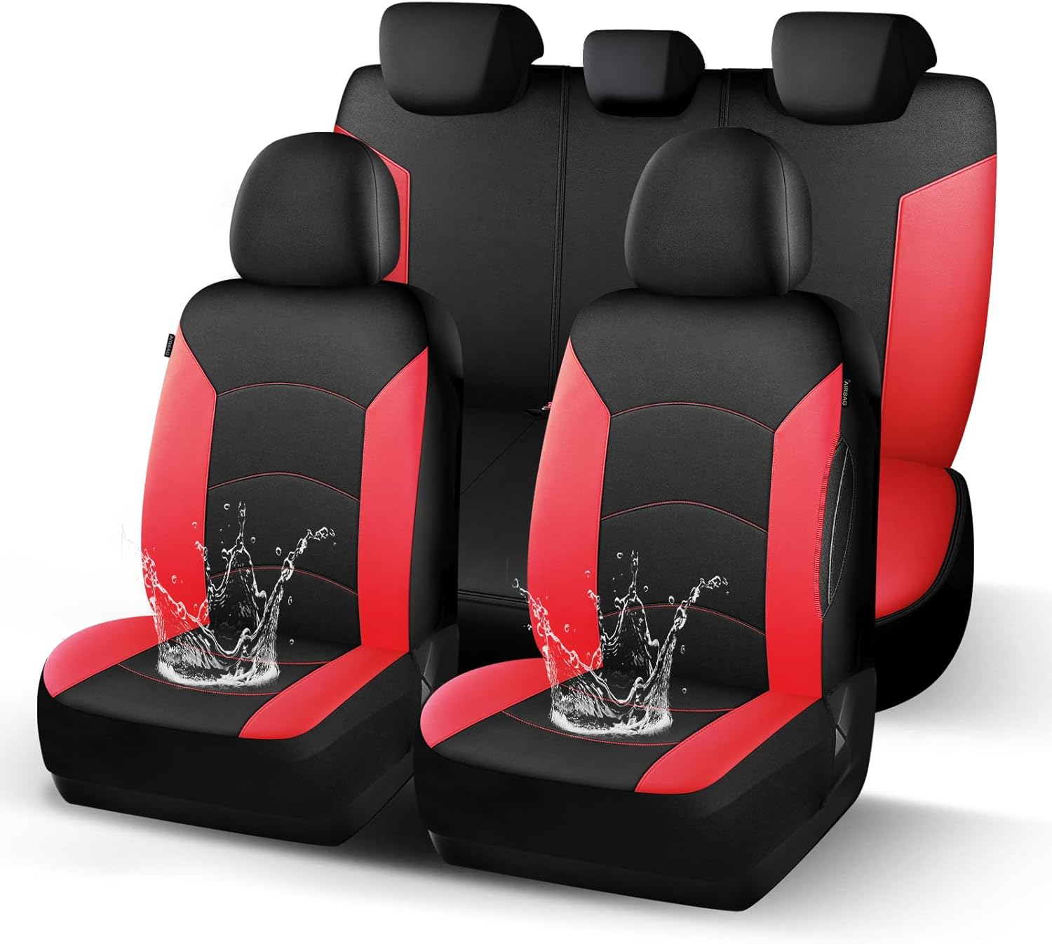 Neoprene Waterproof Seat Covers, Premium Cloth Car Seat Covers Full Set, Durable, Anti-Slip, Airbag Compatible, Universal Automotive Seat Covers for Most Cars SUVs Trucks(Black Red 818)