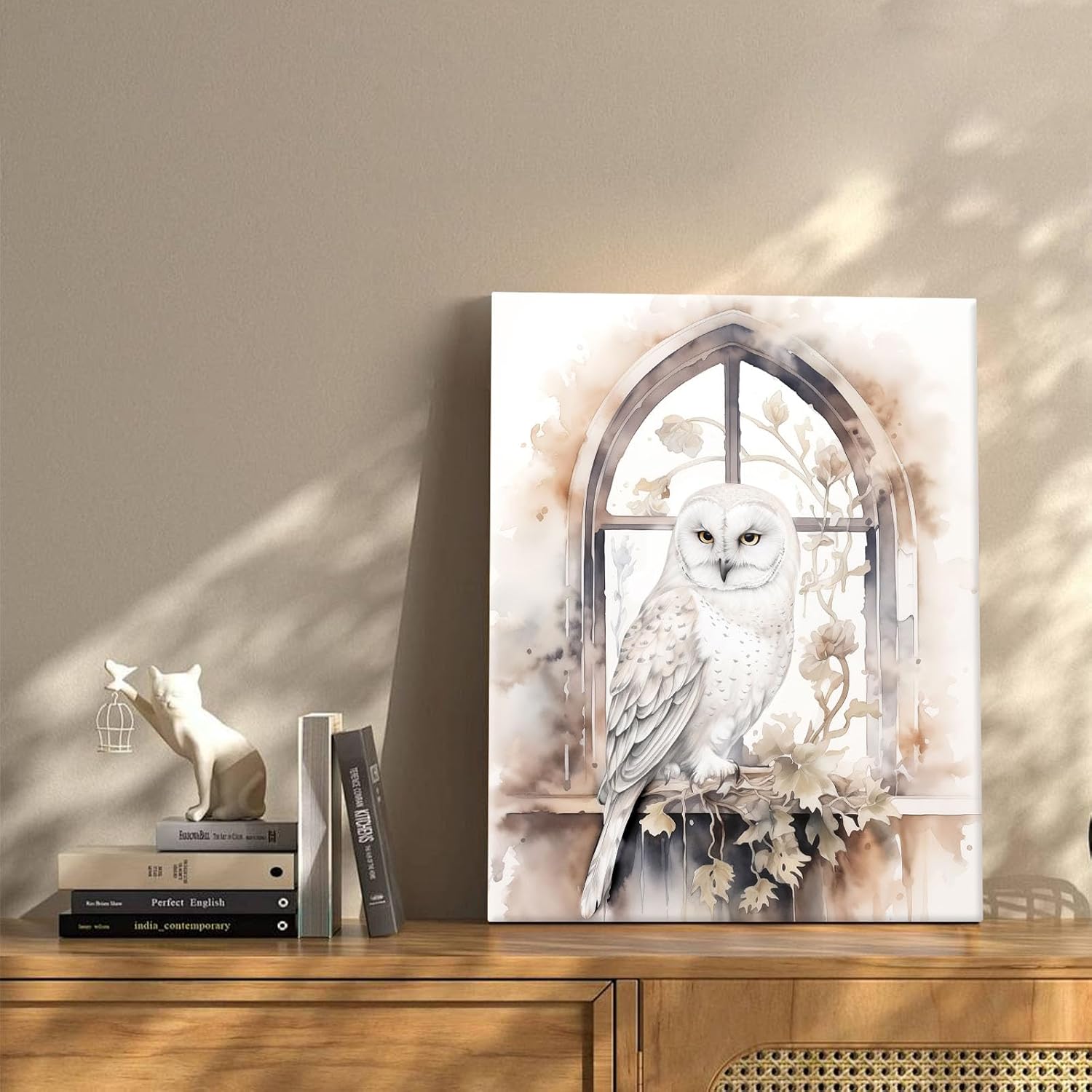 B.B.F MAKE Hedwig Snowy Owl Framed Canvas Wall Art, Harry’s Loyal Companion Owl Portrait, Magical Creature Decor for Hogwarts Fans, Magical World Enthusiast, Vintage Witch Wizard Home Decor 8x10inch