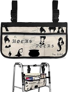 Halloween Witch Wheelchair Side Bag Walker Bag, Vintage Horror Black Wheelchair Accessories Armrest Pouch, Organizer Storage Bag for Walkers, Rollators, Scooters, 7.3'x13'