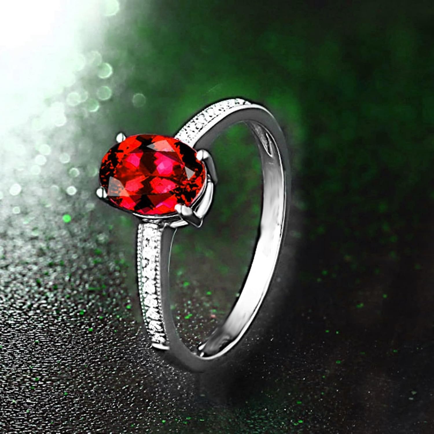Female Promise Rings, Oval Cubic Zirconia Ring for Girls S925 Silver Red Rings Party Travel Jewelr Size 11