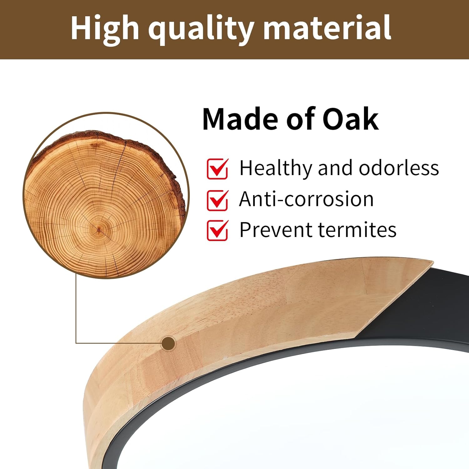 LED Ceiling Lights,12 Inch Black Modern Flush Mount Lighting Fixture,Round Shaped Wood Ceiling Lighting,30W,6500K Cool White