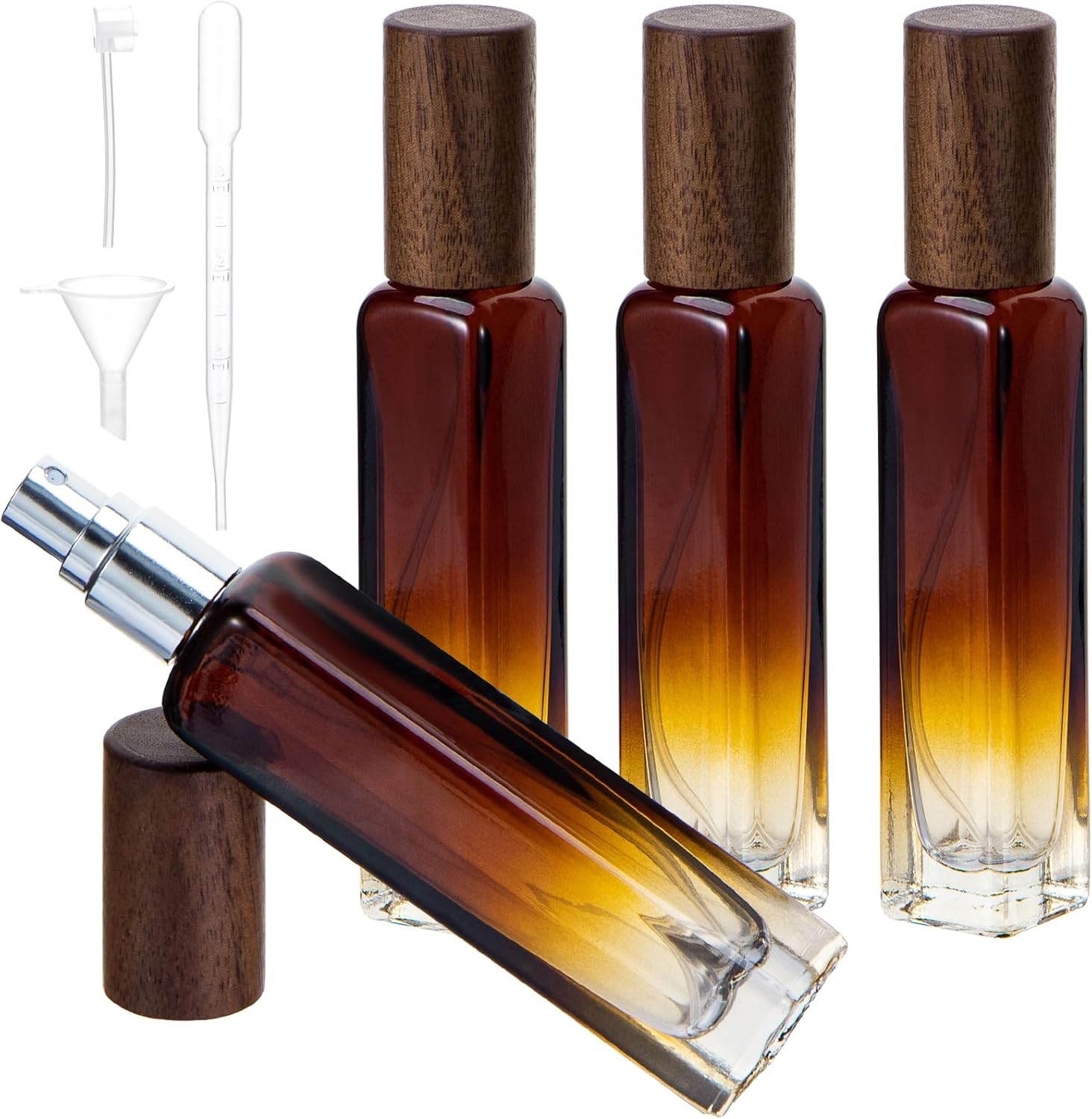 15ML Perfume Travel Refillable Spray Bottles 4pcs Set, Mini Glass Perfume Bottle Empty, Portable Cologne Atomizer Sprayer Travel Size Containers Refill Bottles Kit with Wooden Lid for Toiletries