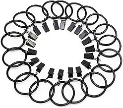 Fippy 20 Pièces Anneaux de Rideau avec Pince, Anneaux de Suspension de Rideaux en Acier Inoxydable avec des Clips pour Rideau Photos Décoration, 38mm Diamètre Intérieur (Noir)