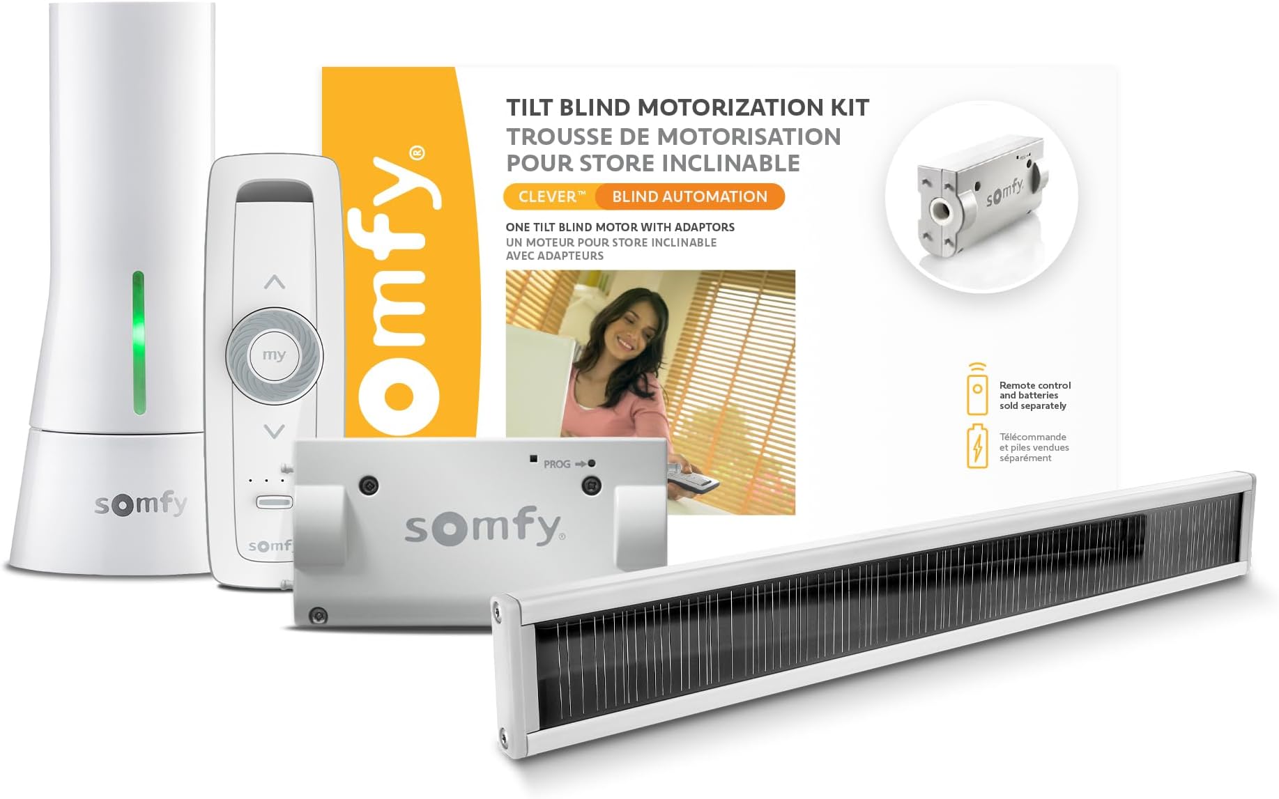 Clever DIY Tilt Blind Motor, Tahoma Hub & Solar Panel Bundle - Voice-Controlled Blinds for Light & Privacy - #1811731, #1870470, #9027294