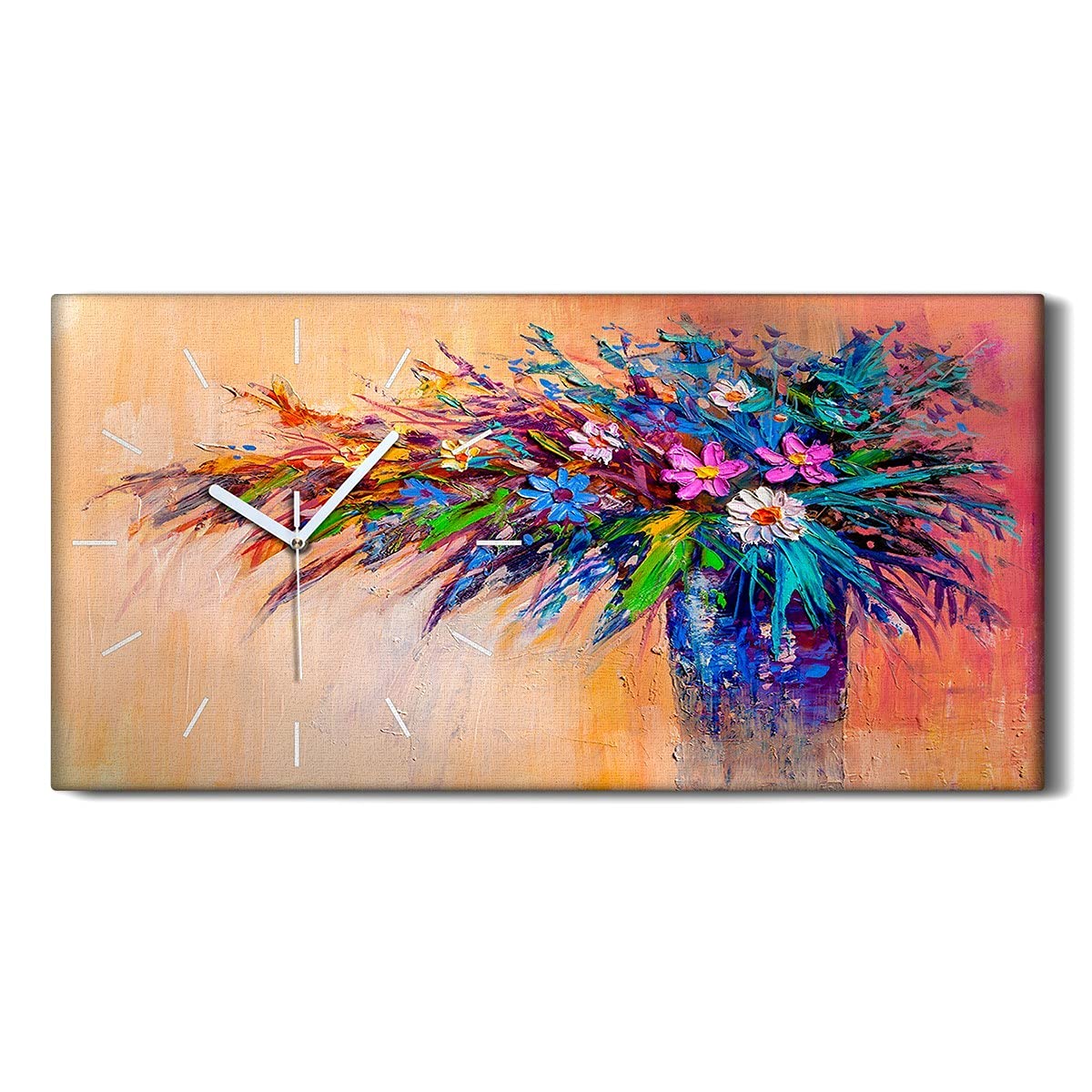 Horloge sur toile poésie de fleurs colorées art mural pour sublimer la chambre