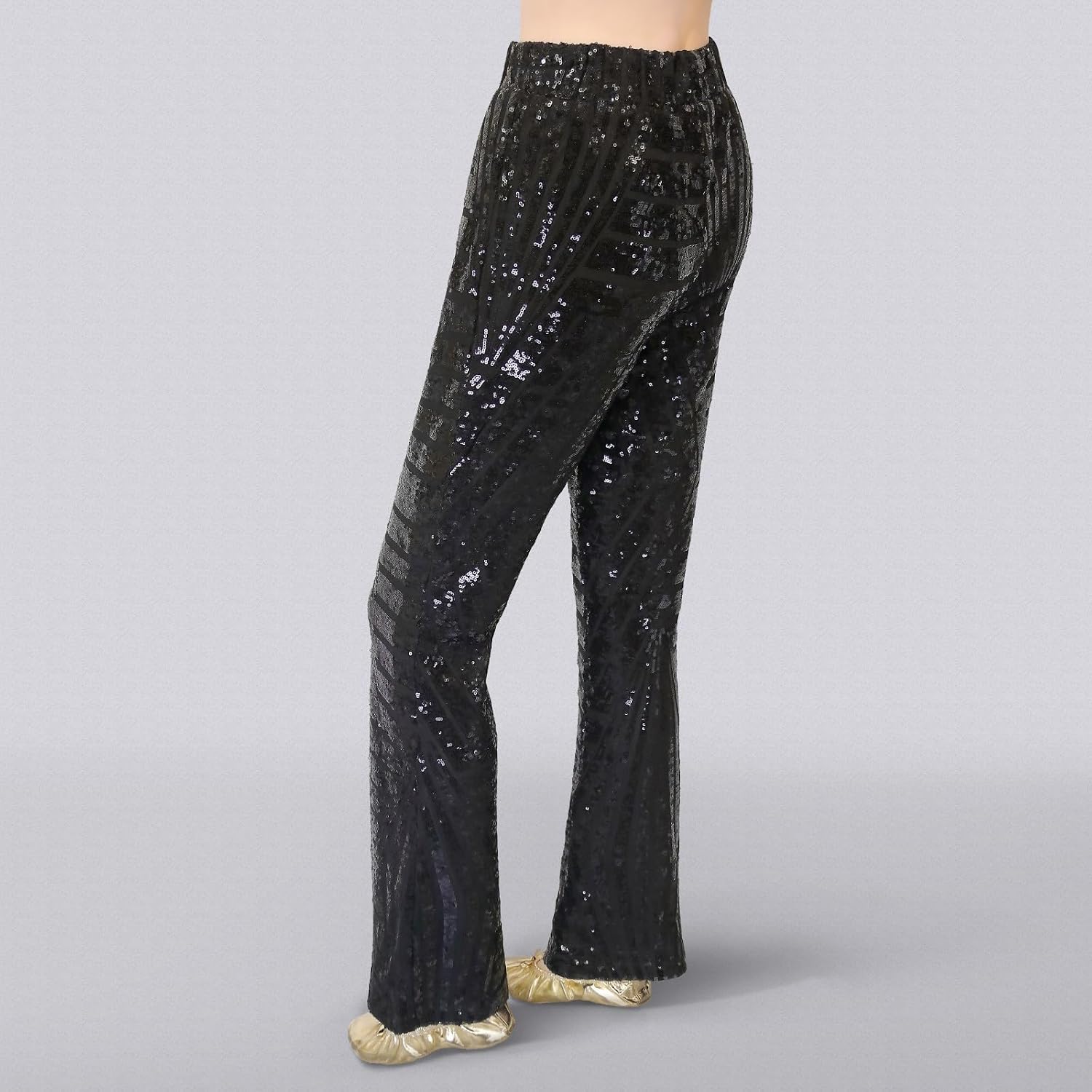 HGps8w Women's Gradient Flare Sequin Pants - Stretch Elastic Waist Sparkly Glitter Disco Party Dance Festival Bottoms
