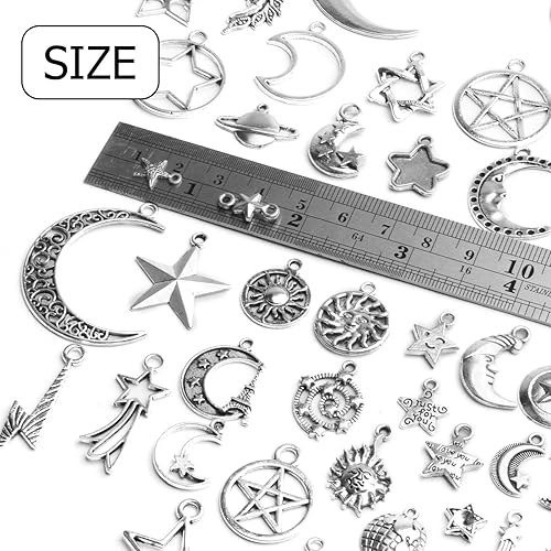 Miniatura 5 de Dijes colgantes celestiales, 3.53 onzas (65-85 piezas) mezclados con sol, luna, estrella, suministros de manualidades para aretes, pulseras,