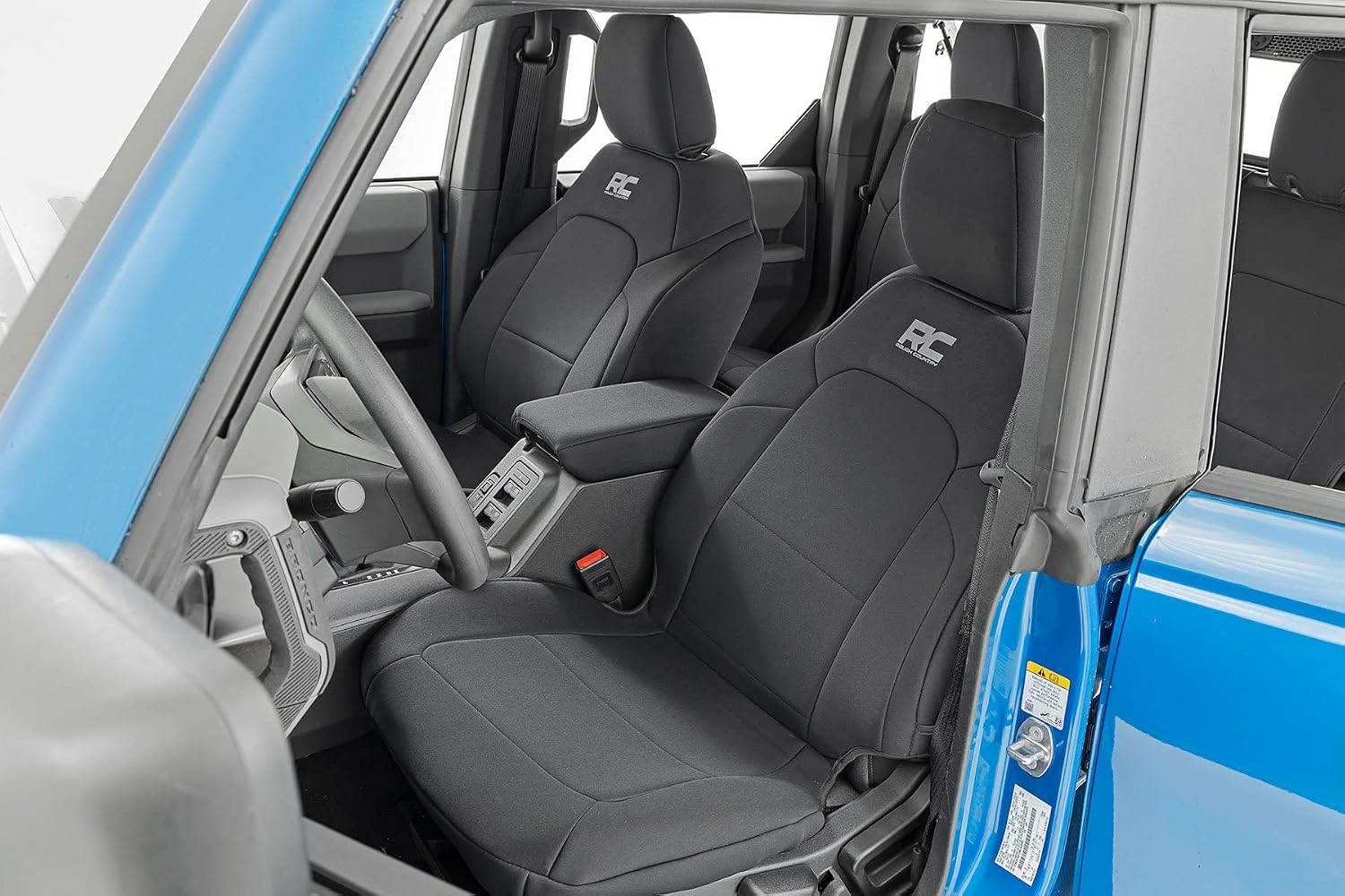 Rough Country Neoprene Seat Covers for Ford Bronco 4-Door (2021-2025 w/No Rear Folding Armrest) - Waterproof & UV Resistant, 4-Layer Protection with Foam Padding, Front & Rear Seat Cover Set