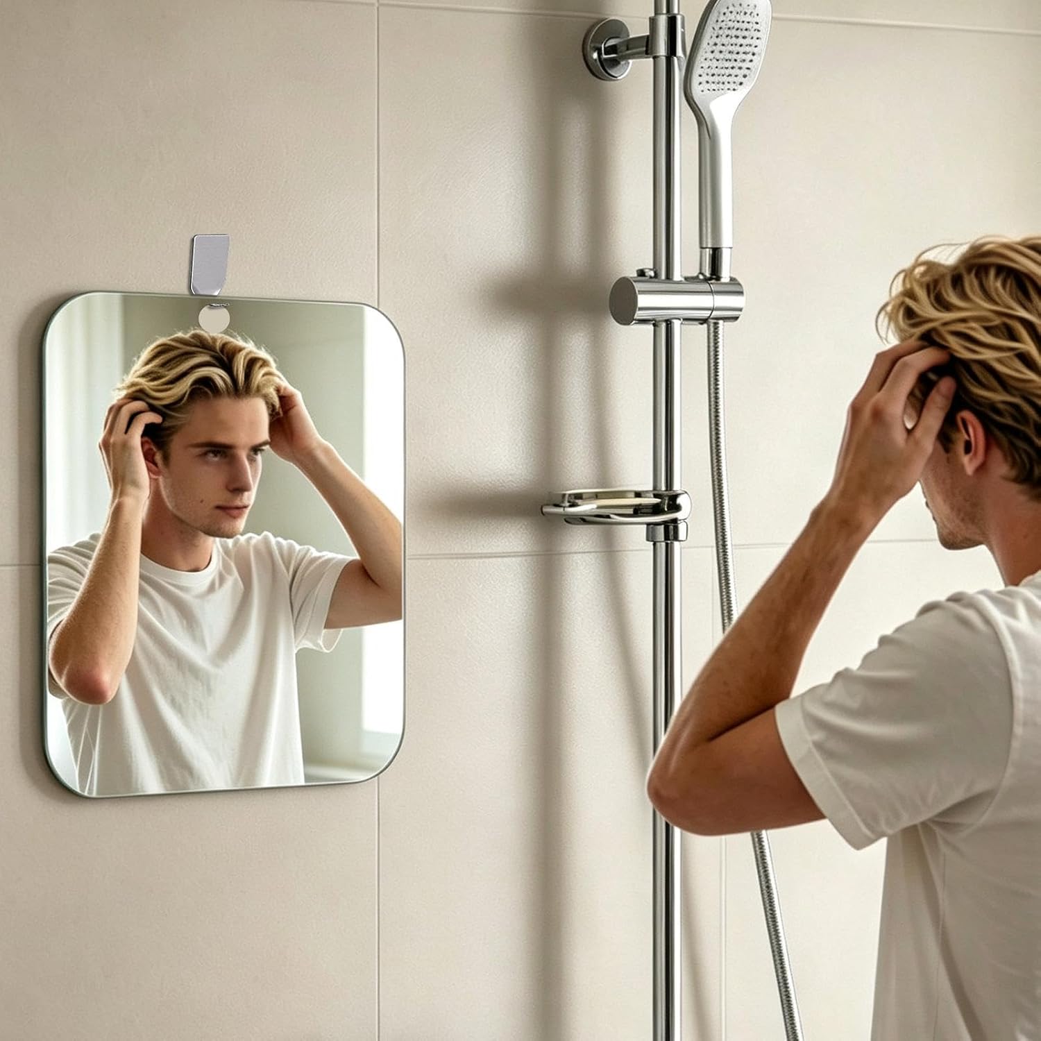 Shower Mirror Fogless - Shatterproof Frameless No Drill Mount, Travels