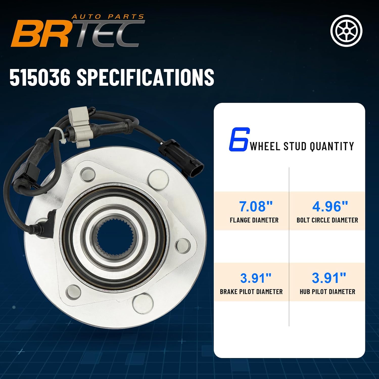 515036 2 PCS Front Wheel hub and Bearing Assembly for Chevy Silverdo 1500 / Express 1500, for GMC Yukon/Sierra 1500 / Savana, for Cadillac Escalade 6Lugs w/ABS Pair